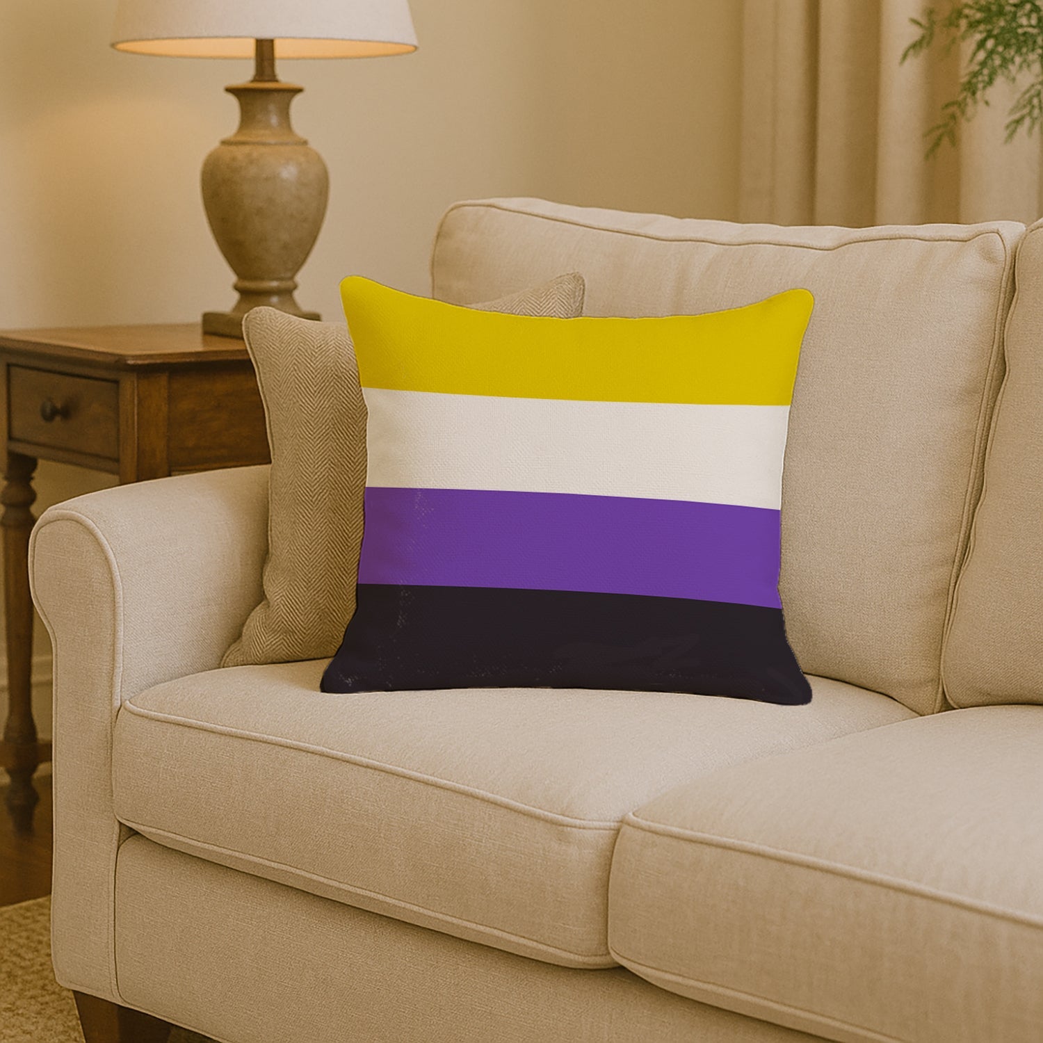 Nonbinary Pride Decorative Throw Pillow 14x14 Indoor Outdoor Accent Cushion, Fabric Cover with Insert for Sofa, Bed, Porch & Living Room