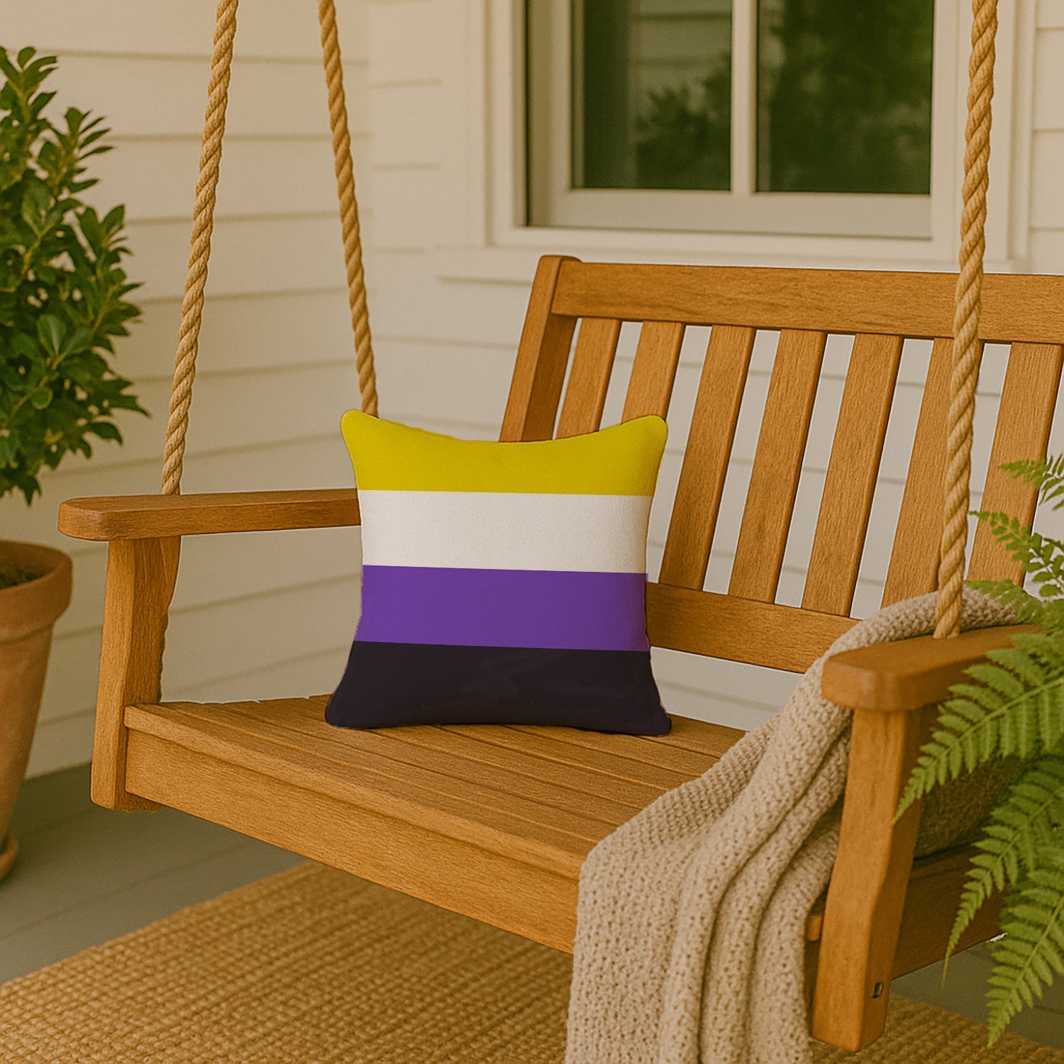 Nonbinary Pride Decorative Throw Pillow 14x14 Indoor Outdoor Accent Cushion, Fabric Cover with Insert for Sofa, Bed, Porch & Living Room