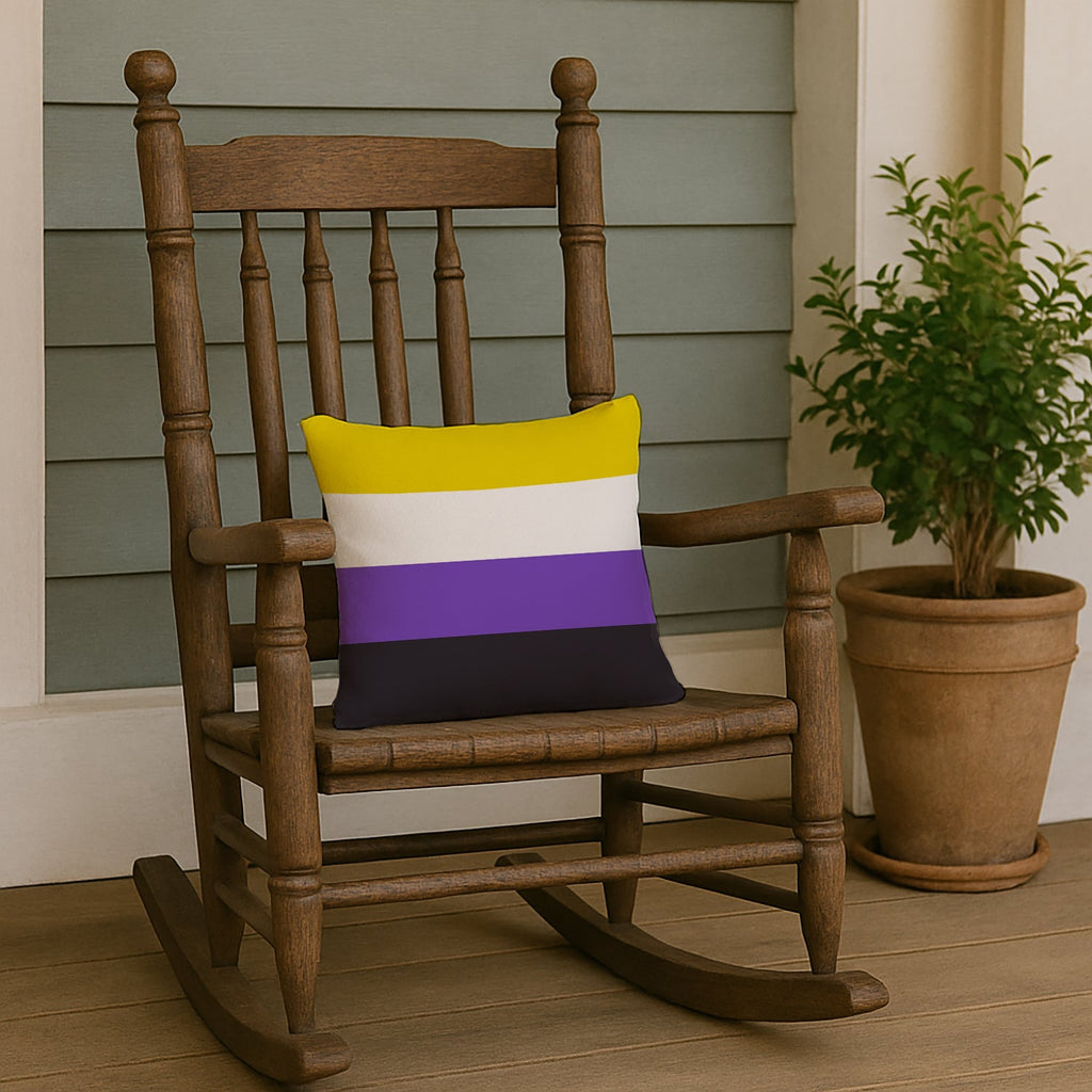 Nonbinary Pride Decorative Throw Pillow 14x14 Indoor Outdoor Accent Cushion, Fabric Cover with Insert for Sofa, Bed, Porch & Living Room