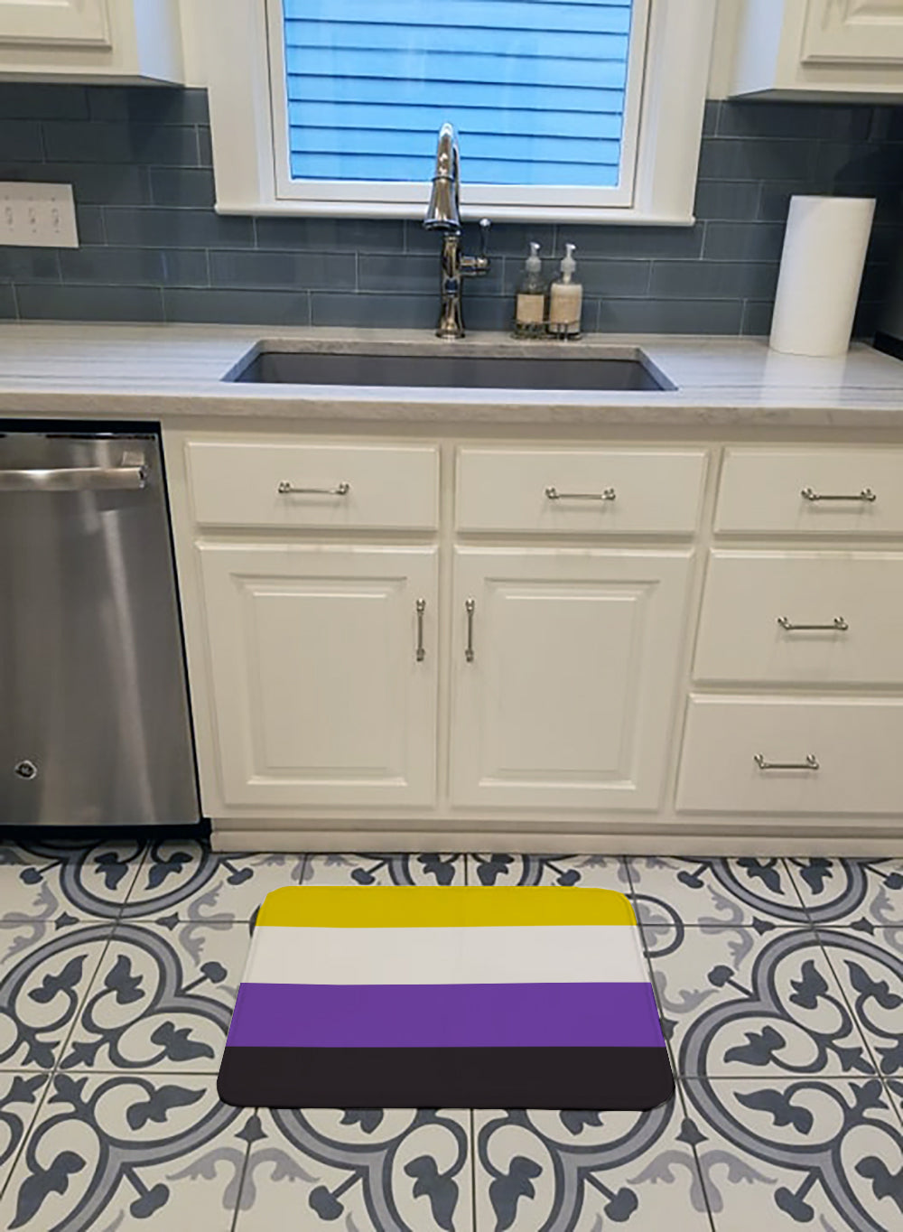 Nonbinary Pride Memory Foam Kitchen Mat Machine Washable Anti-Fatigue Cushion Comfort Bath or Kitchen Rug