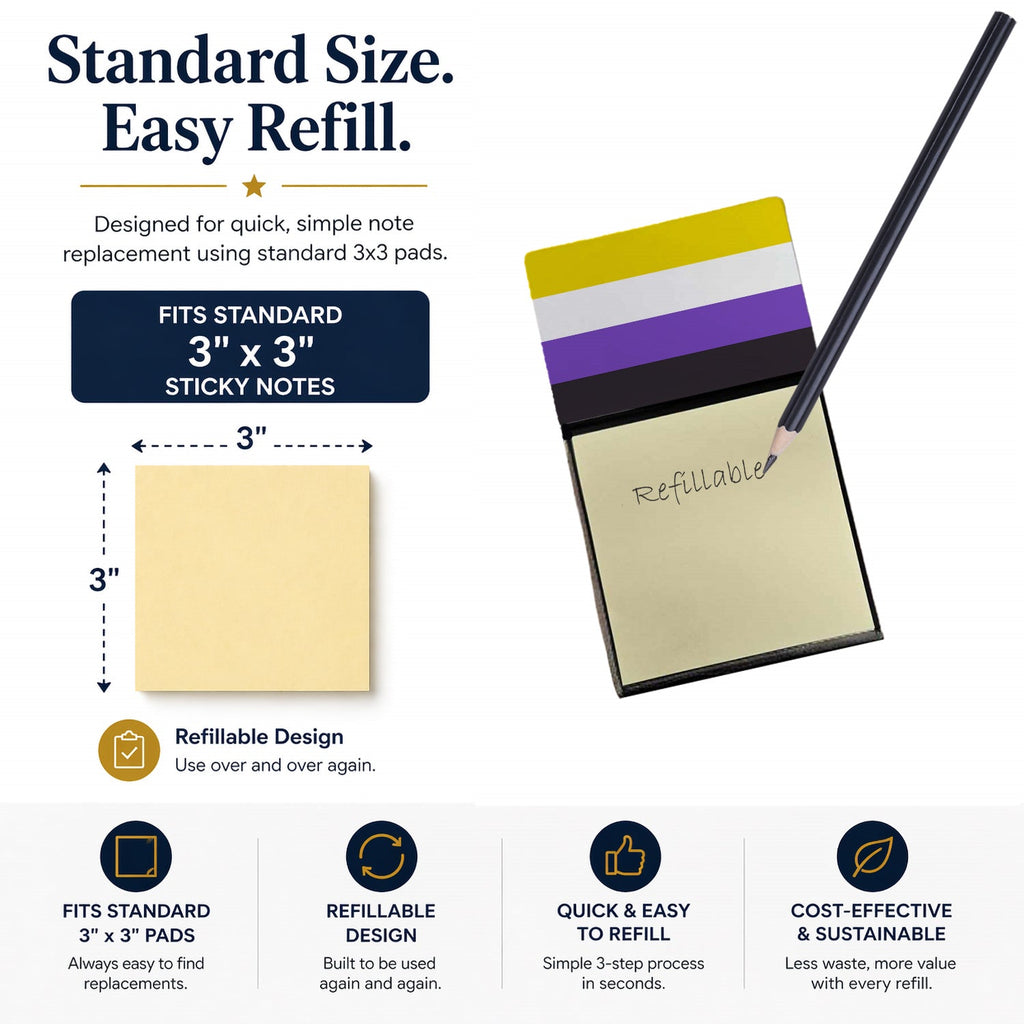 Nonbinary Pride Watercolor Sticky Note Holder Refillable Dispenser Desk Accessory 3x3 Pad Gift