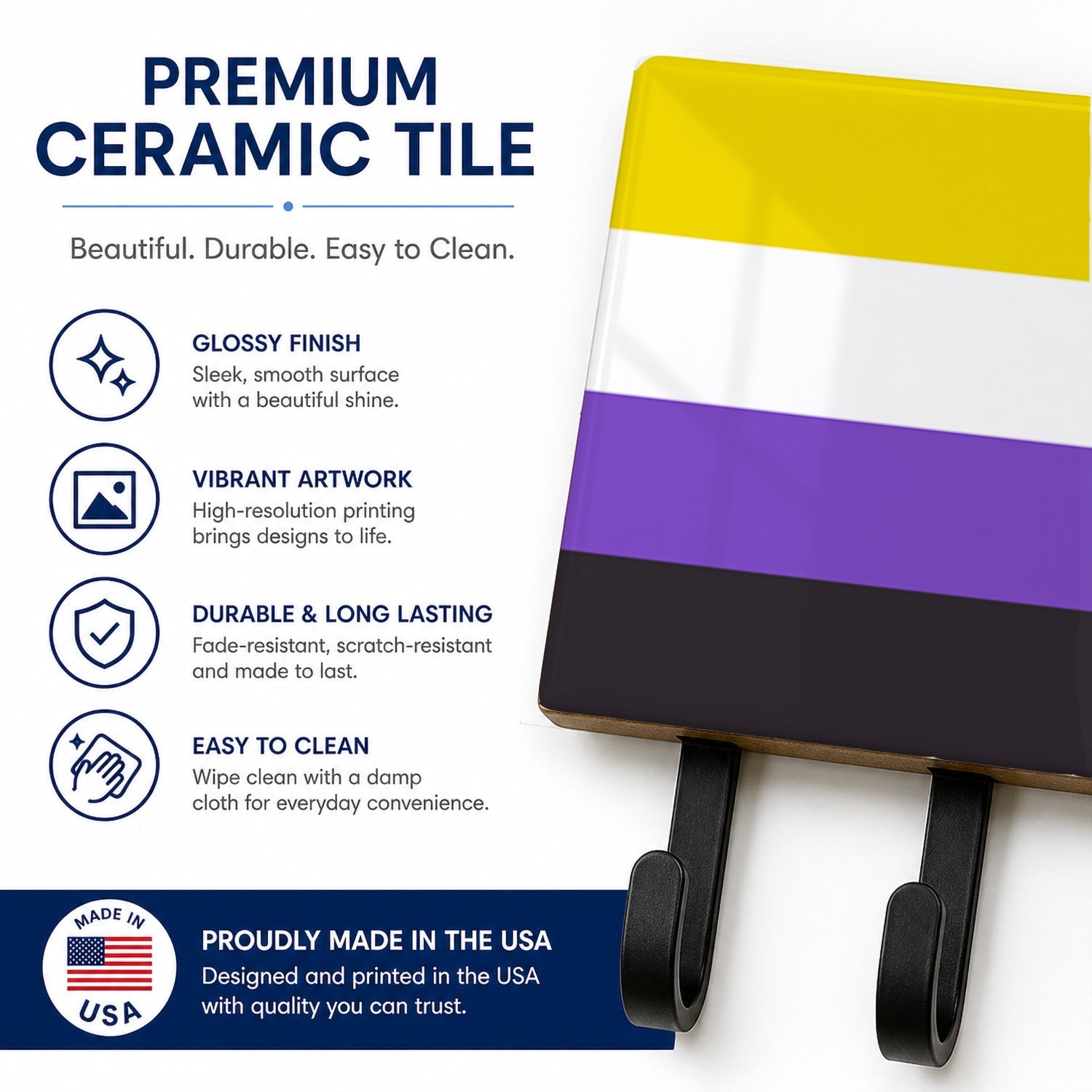 Nonbinary Pride Leash or Key Holder Wall Hooks, Coat Rack Wall Mount, for Hanging Keys, Towels, Aprons, Leashes