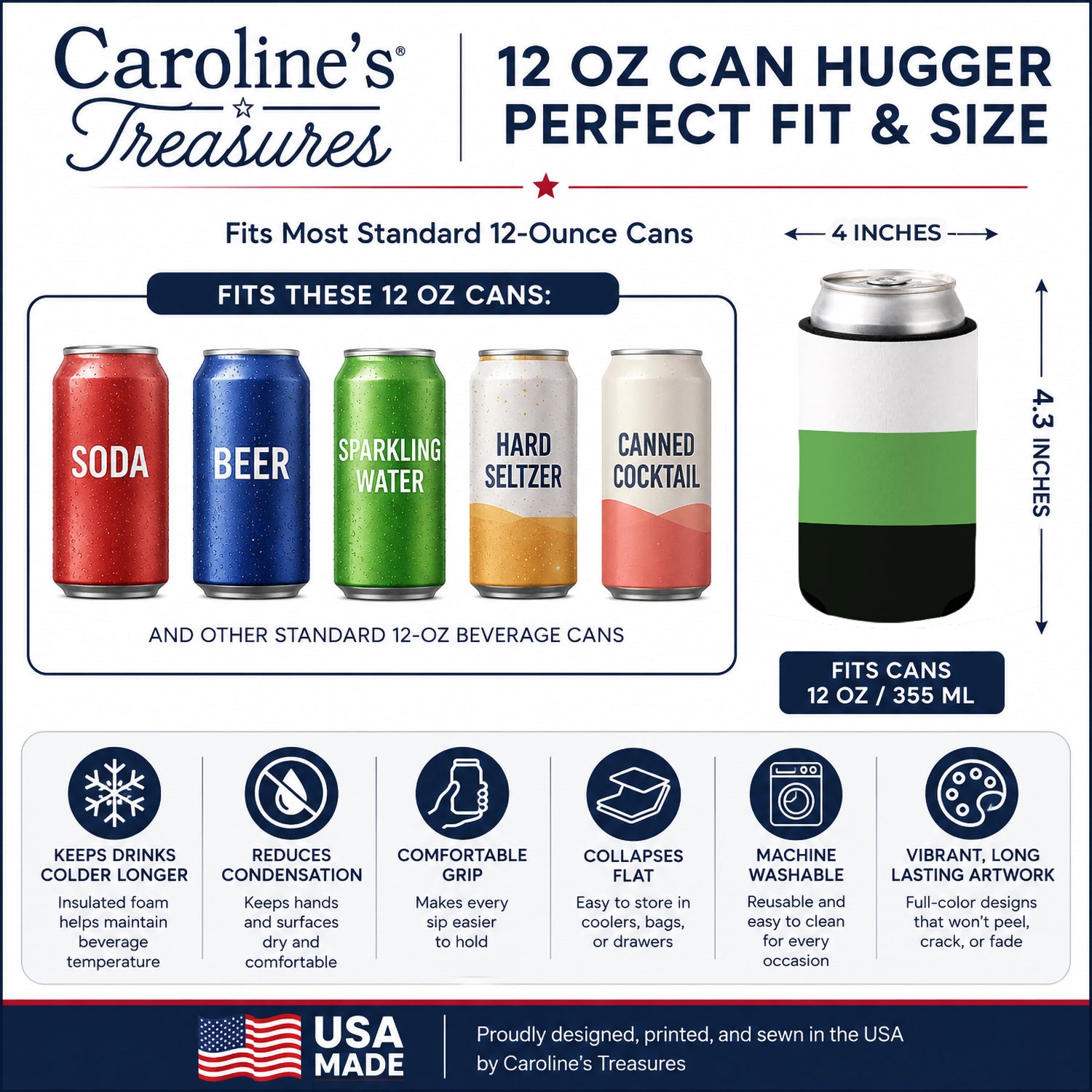 Neutrois Pride Can or Bottle Hugger Cooler Sleeve for Standard 12 oz Cans, Insulated Foam Beer & Soda Can Hugger Reusable