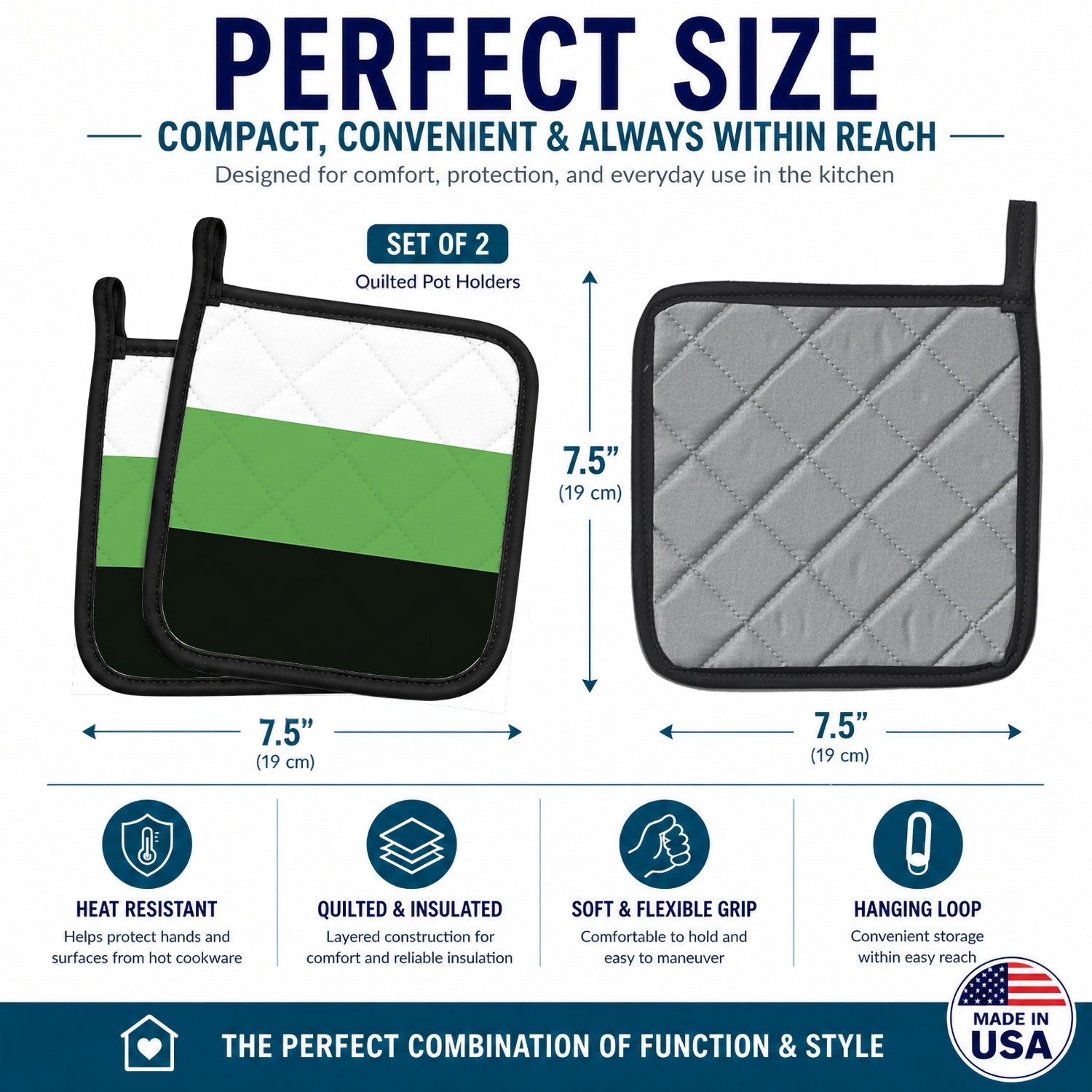 Neutrois Pride Pot Holder Set of 2 Heat Resistant Quilted Hot Pads 7.5 x 7.5 Inch, Insulated Kitchen Trivets for Cooking & Baking