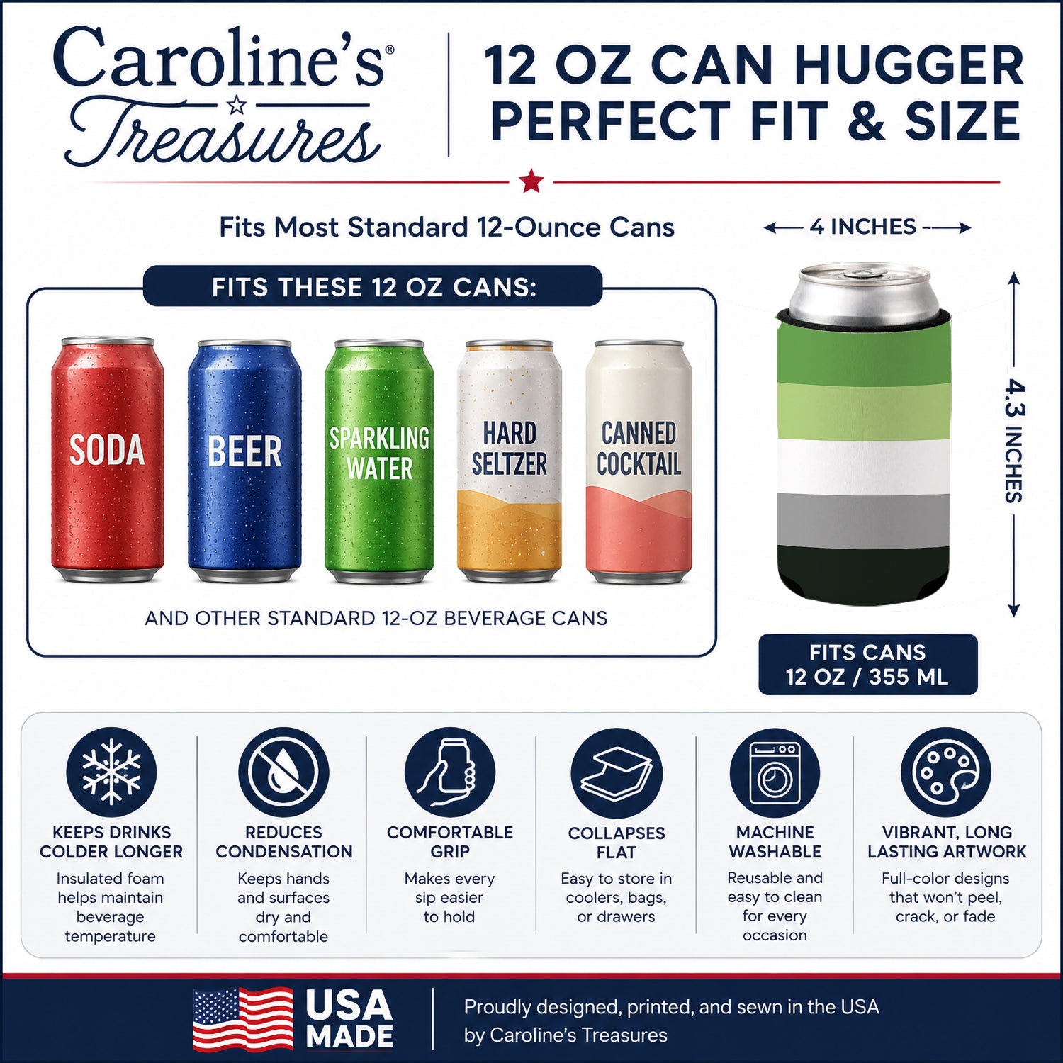Aronmantic Pride Can or Bottle Hugger Cooler Sleeve for Standard 12 oz Cans, Insulated Foam Beer & Soda Can Hugger Reusable