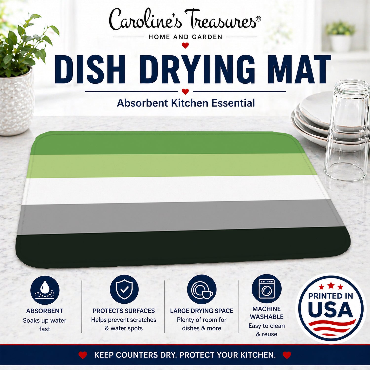 Aronmantic Pride Dish Drying Mat Absorbent Dish Drying Mat Pad for Kitchen Counter Dish Drainer Mat for Countertop, 14 x 21", Multicolor