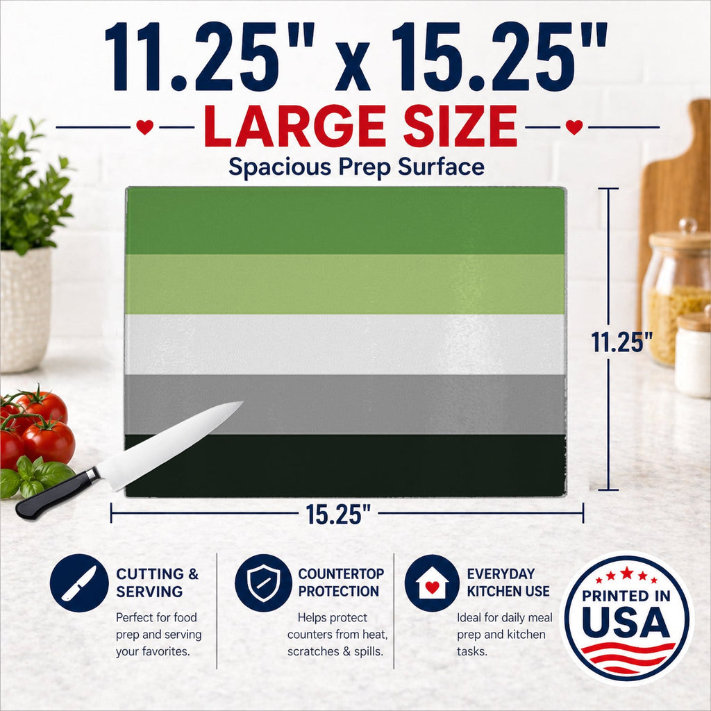 Aronmantic Pride Cutting Board Tempered Glass Kitchen Cutting Surface, Heat Resistant Chopping, Non-Slip Feet, Food Prep & Serving