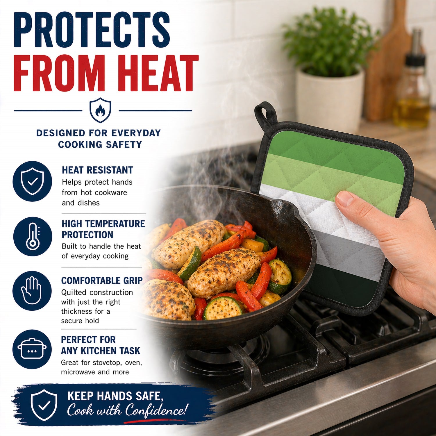 Aronmantic Pride Pot Holder Set of 2 Heat Resistant Quilted Hot Pads 7.5 x 7.5 Inch, Insulated Kitchen Trivets for Cooking & Baking