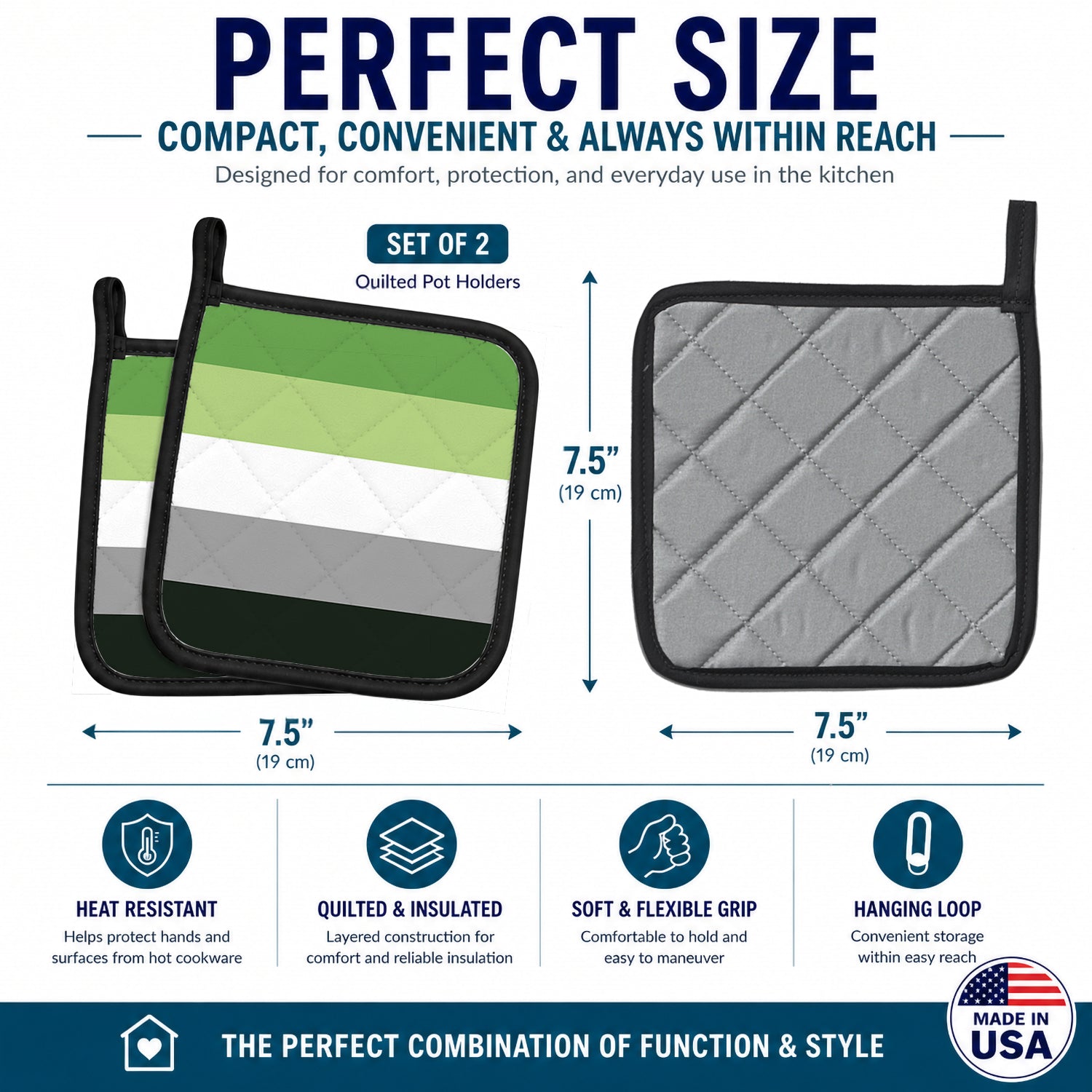 Aronmantic Pride Pot Holder Set of 2 Heat Resistant Quilted Hot Pads 7.5 x 7.5 Inch, Insulated Kitchen Trivets for Cooking & Baking