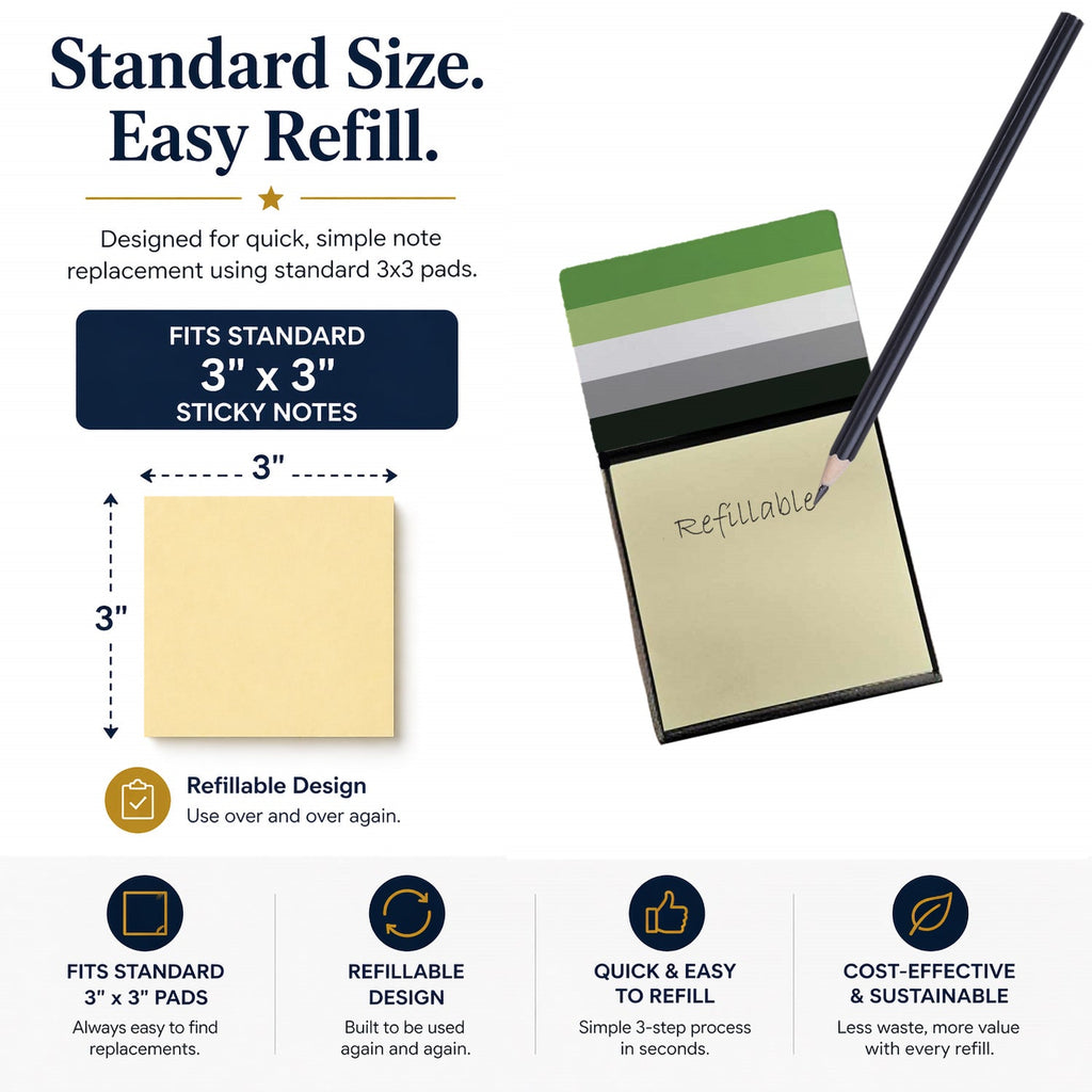 Aronmantic Pride Watercolor Sticky Note Holder Refillable Dispenser Desk Accessory 3x3 Pad Gift