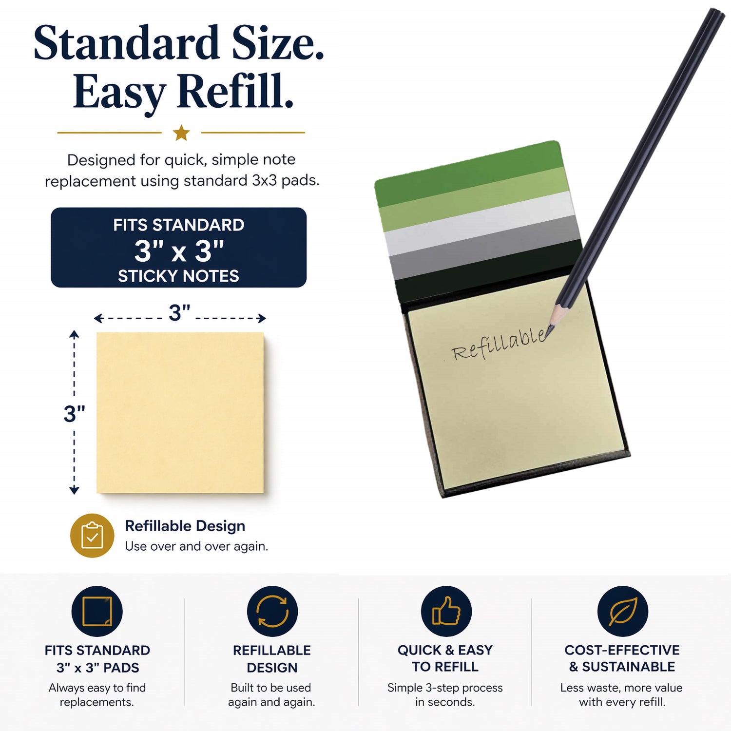 Aronmantic Pride Watercolor Sticky Note Holder Refillable Dispenser Desk Accessory 3x3 Pad Gift