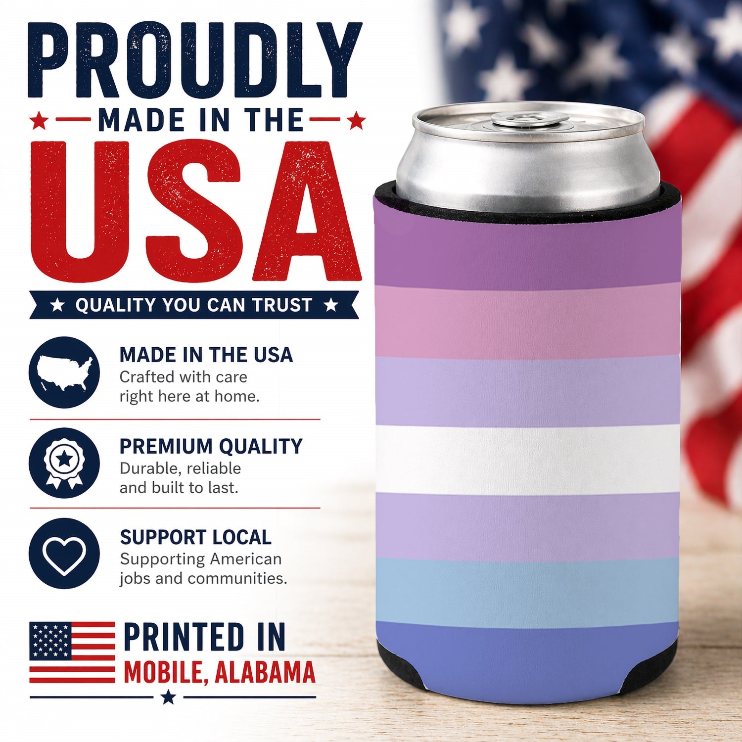 Bigender Pride Can or Bottle Hugger Cooler Sleeve for Standard 12 oz Cans, Insulated Foam Beer & Soda Can Hugger Reusable