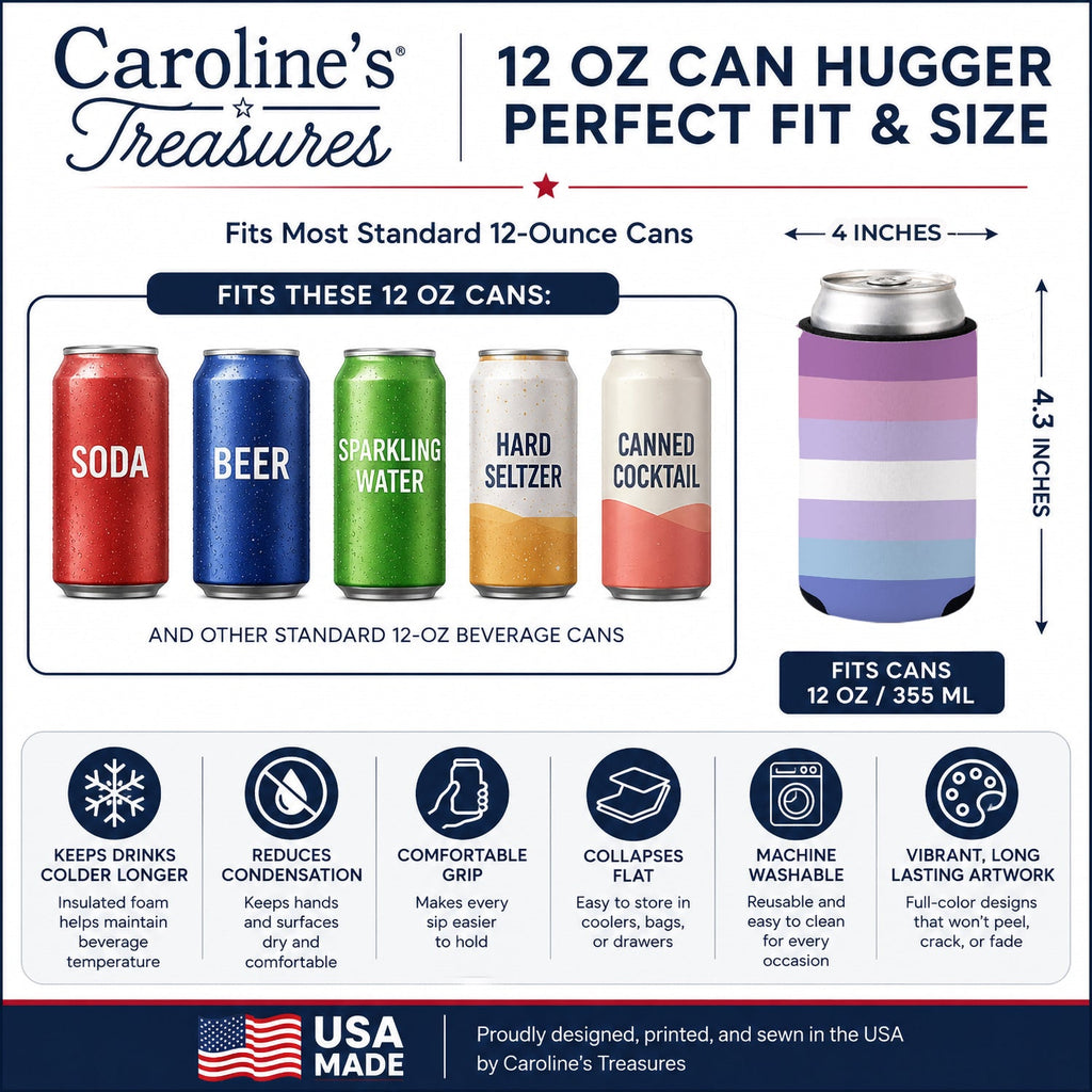 Bigender Pride Can or Bottle Hugger Cooler Sleeve for Standard 12 oz Cans, Insulated Foam Beer & Soda Can Hugger Reusable