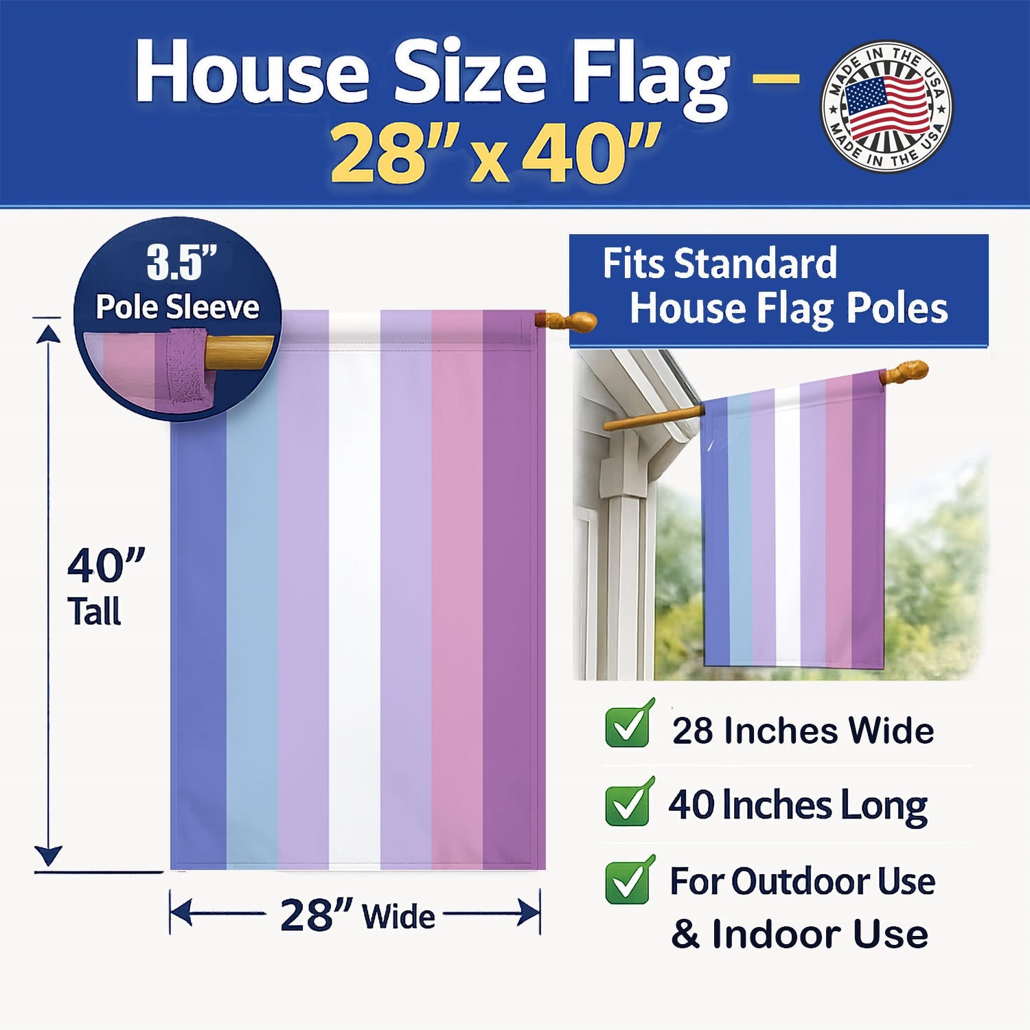 Bigender Pride House Flag 28x40 Porch Sleeve Pole Decorative Outside Yard Banner Artwork Wall Hanging, Polyester