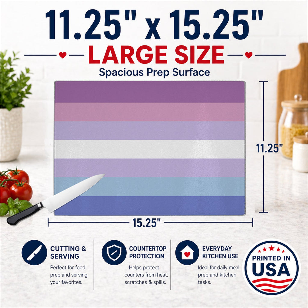 Bigender Pride Cutting Board Tempered Glass Kitchen Cutting Surface, Heat Resistant Chopping, Non-Slip Feet, Food Prep & Serving