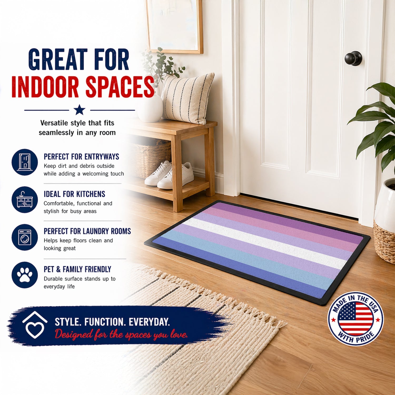 Bigender Pride Doormat Indoor Outdoor 18H X 27W Front Door Mat Rugs for Entryway, Non Slip Washable