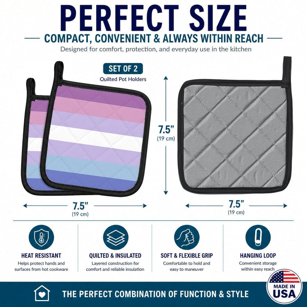 Bigender Pride Pot Holder Set of 2 Heat Resistant Quilted Hot Pads 7.5 x 7.5 Inch, Insulated Kitchen Trivets for Cooking & Baking