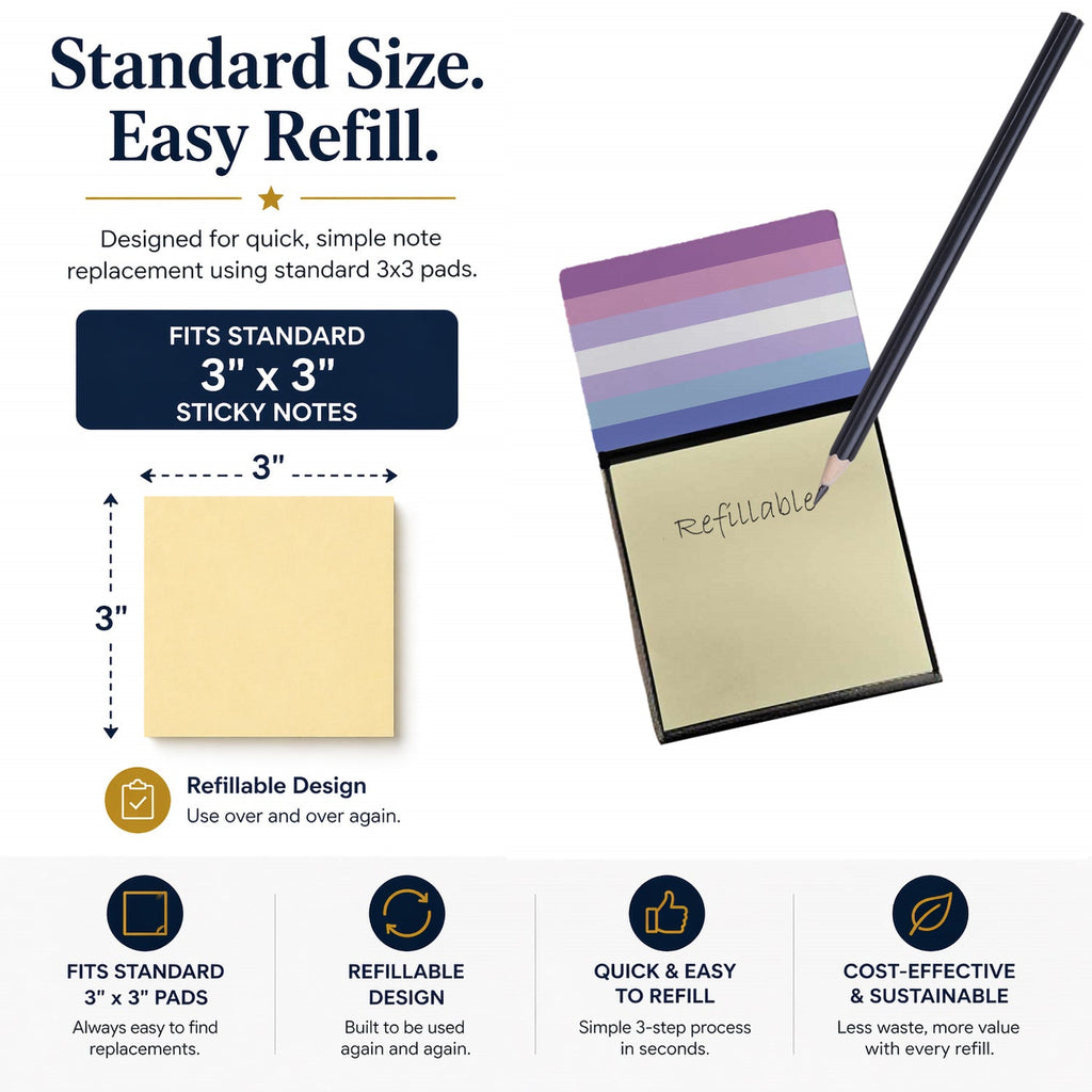 Bigender Pride Watercolor Sticky Note Holder Refillable Dispenser Desk Accessory 3x3 Pad Gift