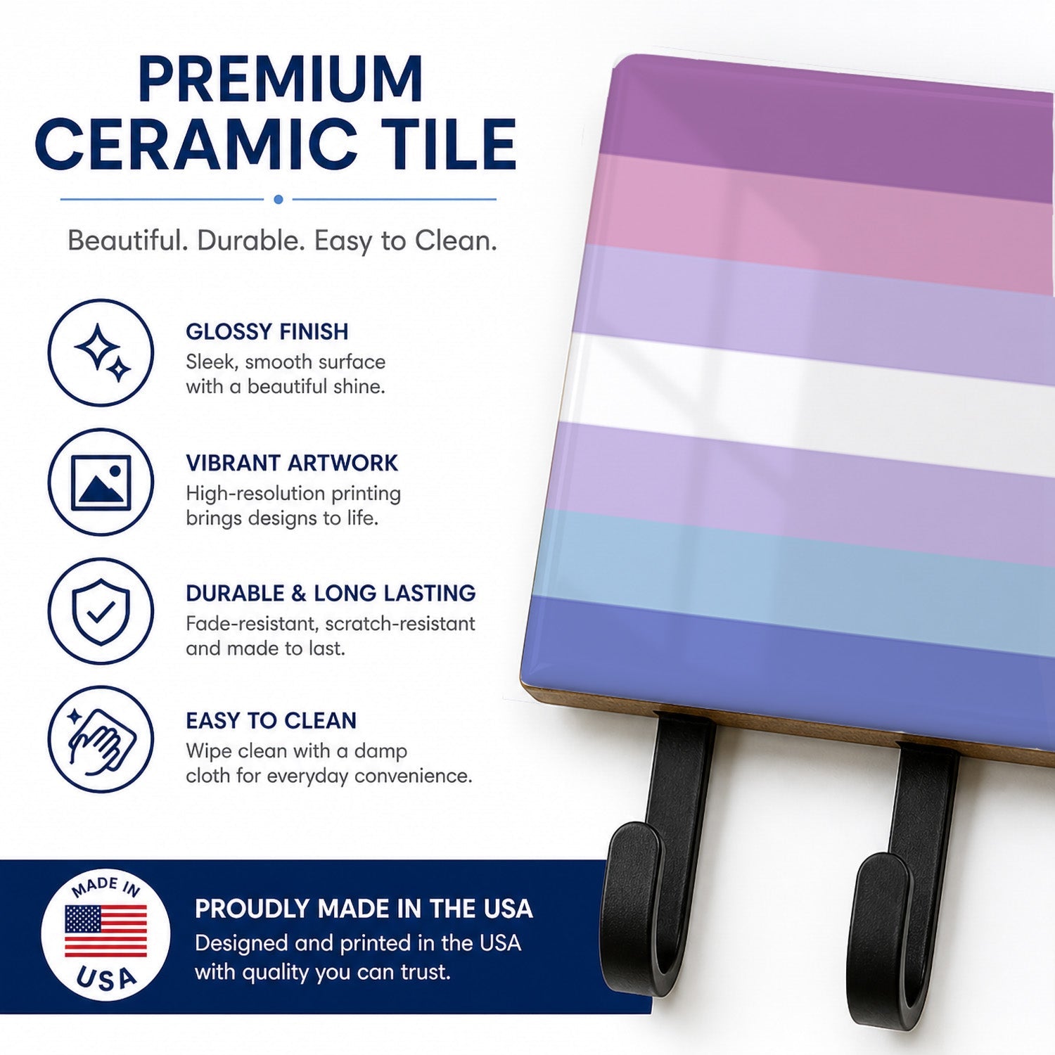 Bigender Pride Leash or Key Holder Wall Hooks, Coat Rack Wall Mount, for Hanging Keys, Towels, Aprons, Leashes