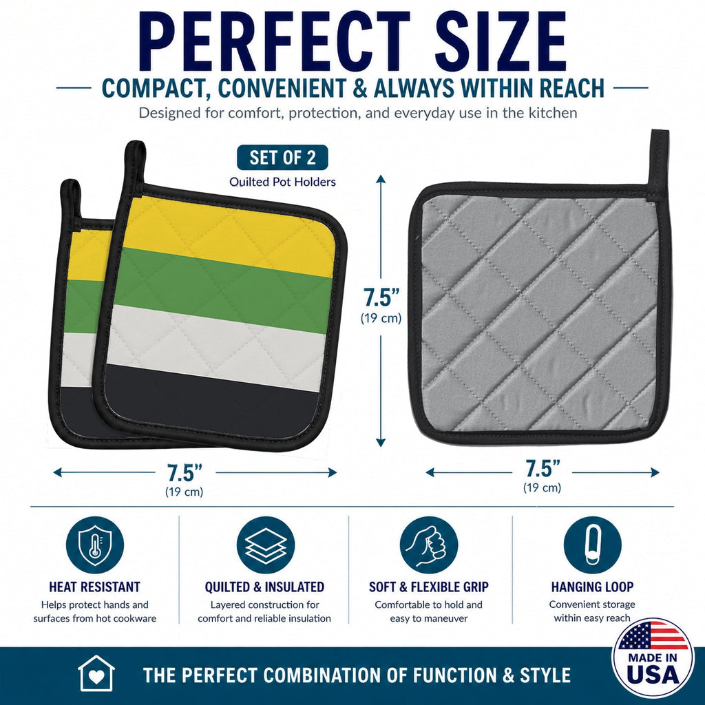 Skiliosexual Pride Pot Holder Set of 2 Heat Resistant Quilted Hot Pads 7.5 x 7.5 Inch, Insulated Kitchen Trivets for Cooking & Baking