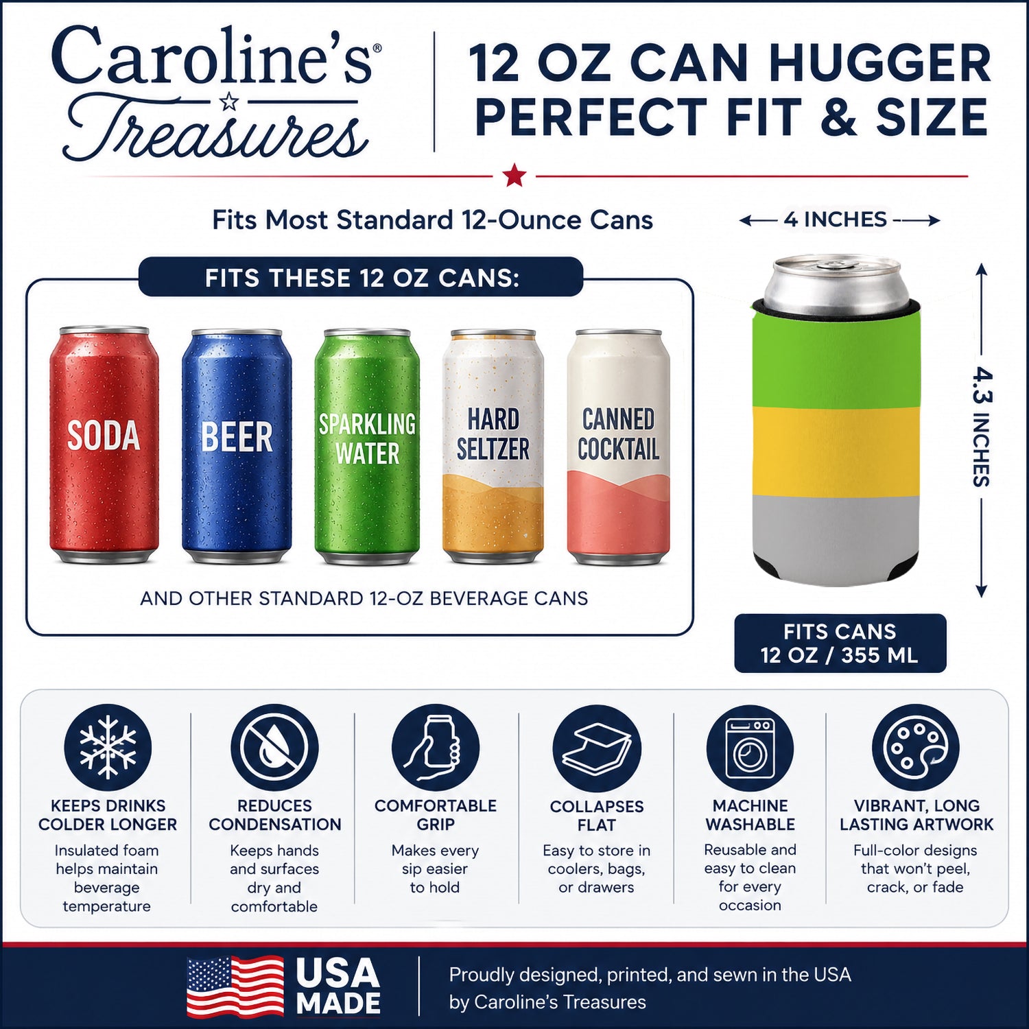 Lithromantic Pride Can or Bottle Hugger Cooler Sleeve for Standard 12 oz Cans, Insulated Foam Beer & Soda Can Hugger Reusable