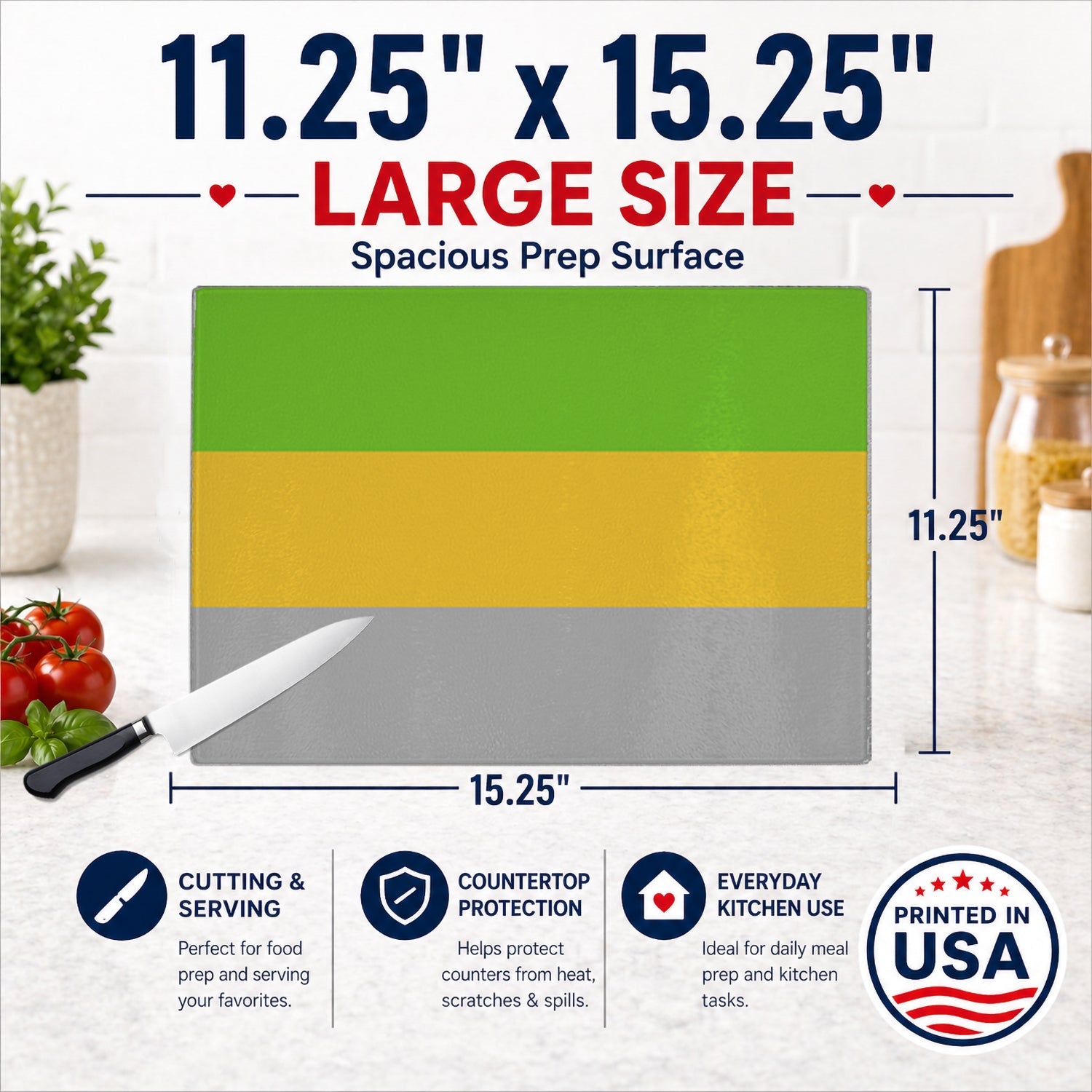 Lithromantic Pride Cutting Board Tempered Glass Kitchen Cutting Surface, Heat Resistant Chopping, Non-Slip Feet, Food Prep & Serving