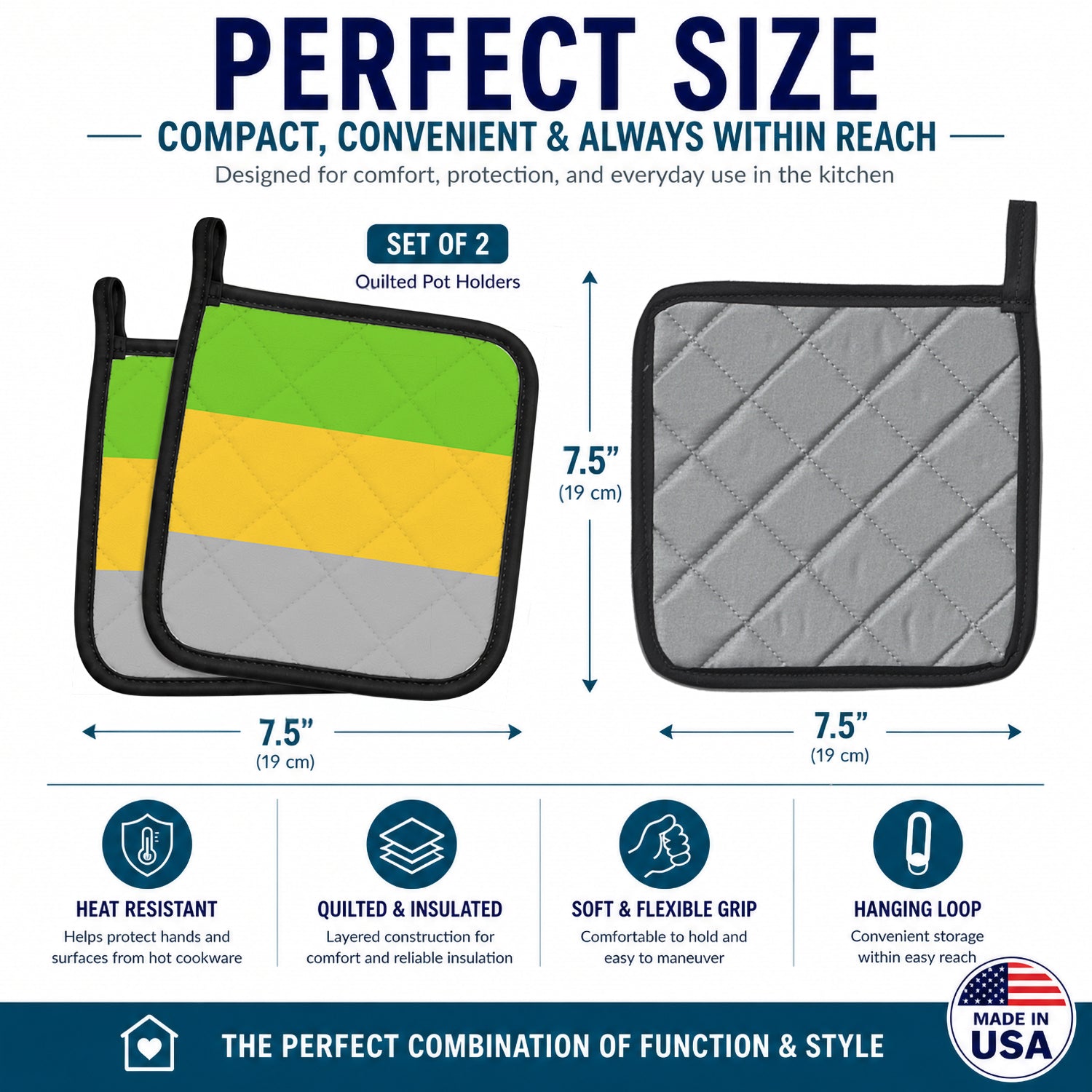 Lithromantic Pride Pot Holder Set of 2 Heat Resistant Quilted Hot Pads 7.5 x 7.5 Inch, Insulated Kitchen Trivets for Cooking & Baking