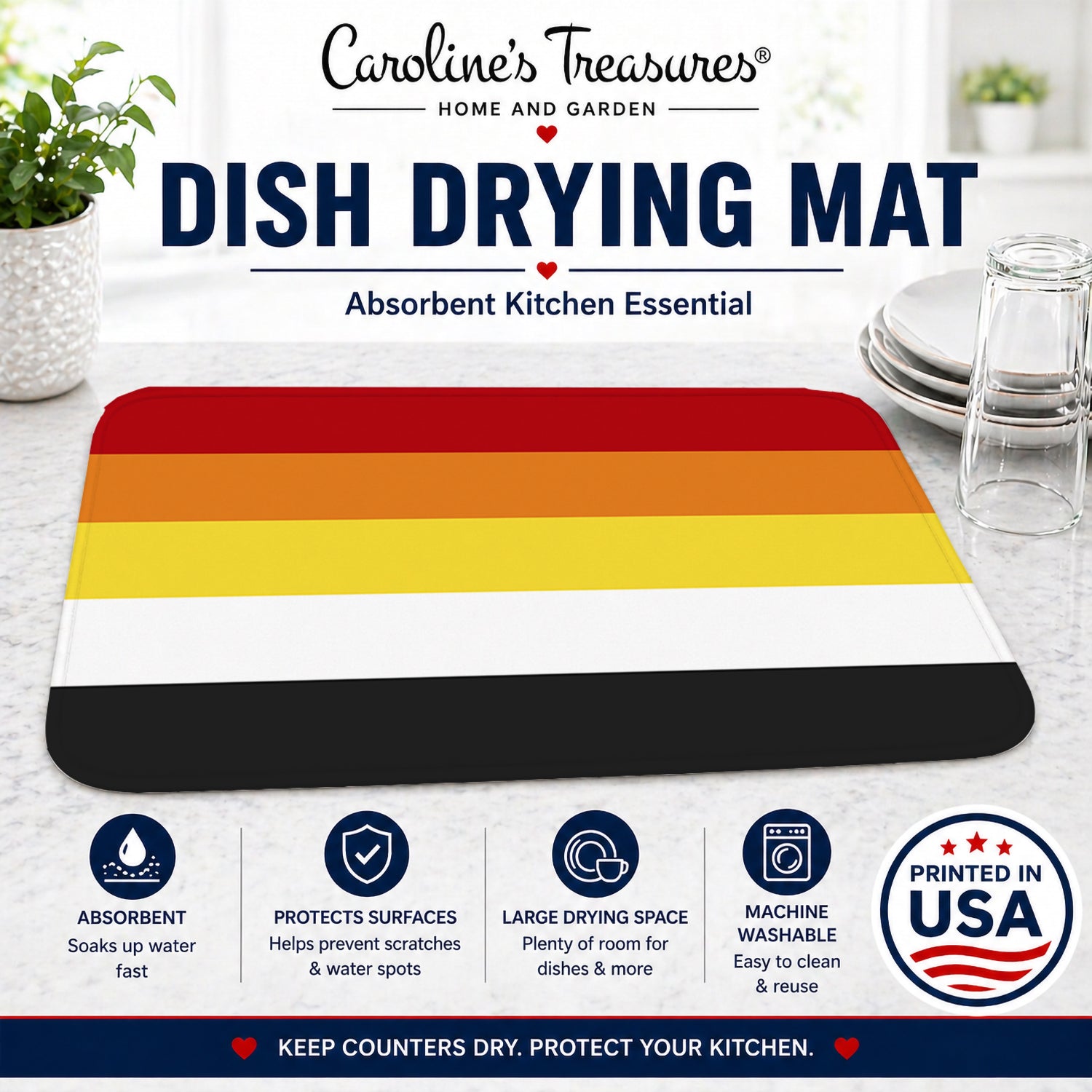 Lithsexual Pride Dish Drying Mat Absorbent Dish Drying Mat Pad for Kitchen Counter Dish Drainer Mat for Countertop, 14 x 21", Multicolor