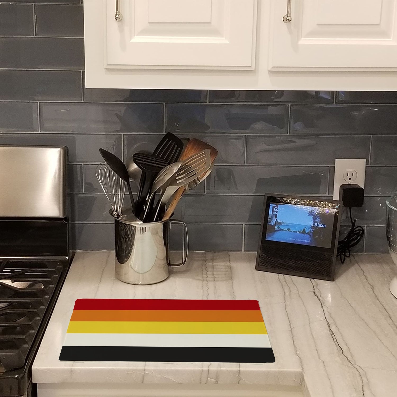 Lithsexual Pride Cutting Board Tempered Glass Kitchen Cutting Surface, Heat Resistant Chopping, Non-Slip Feet, Food Prep & Serving