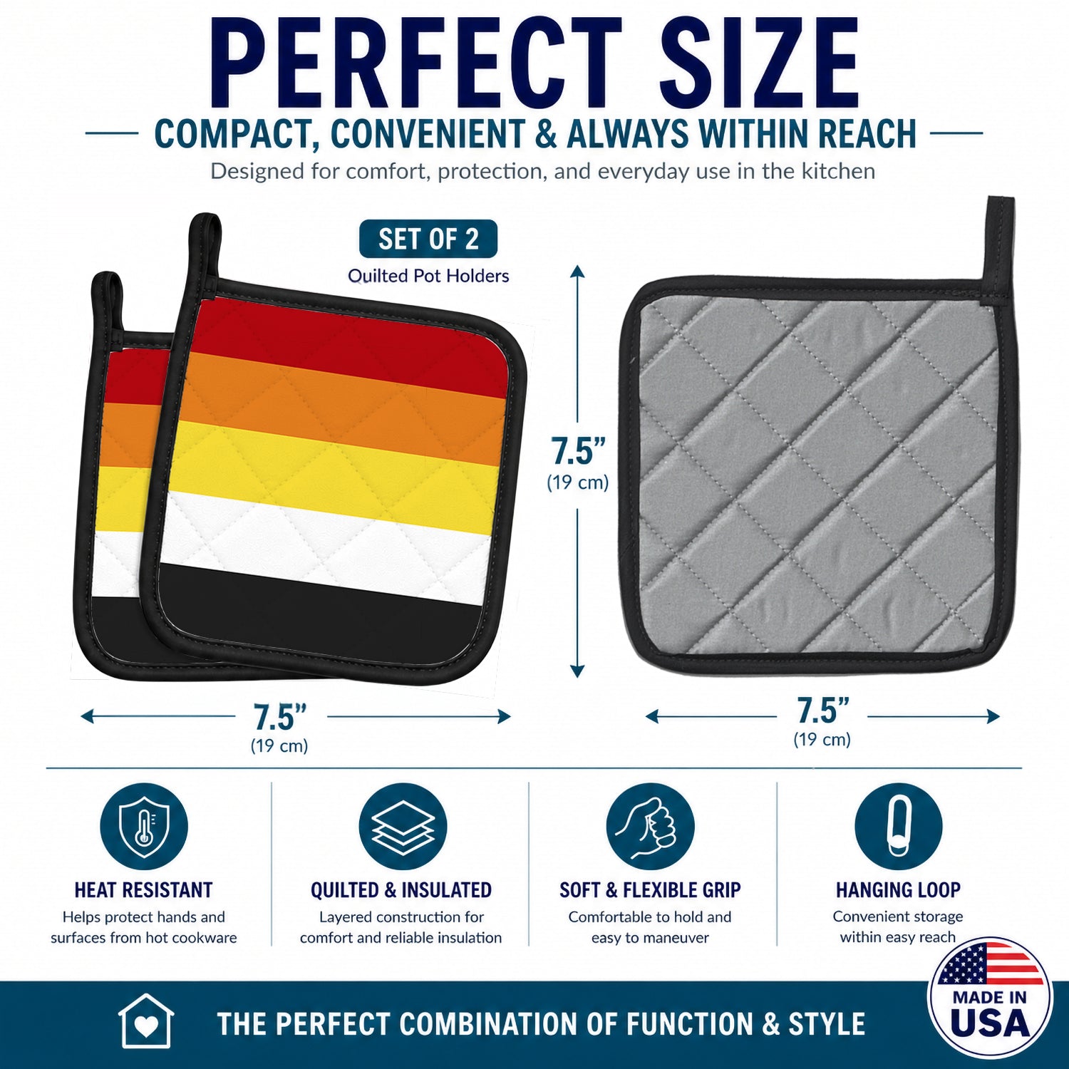 Lithsexual Pride Pot Holder Set of 2 Heat Resistant Quilted Hot Pads 7.5 x 7.5 Inch, Insulated Kitchen Trivets for Cooking & Baking