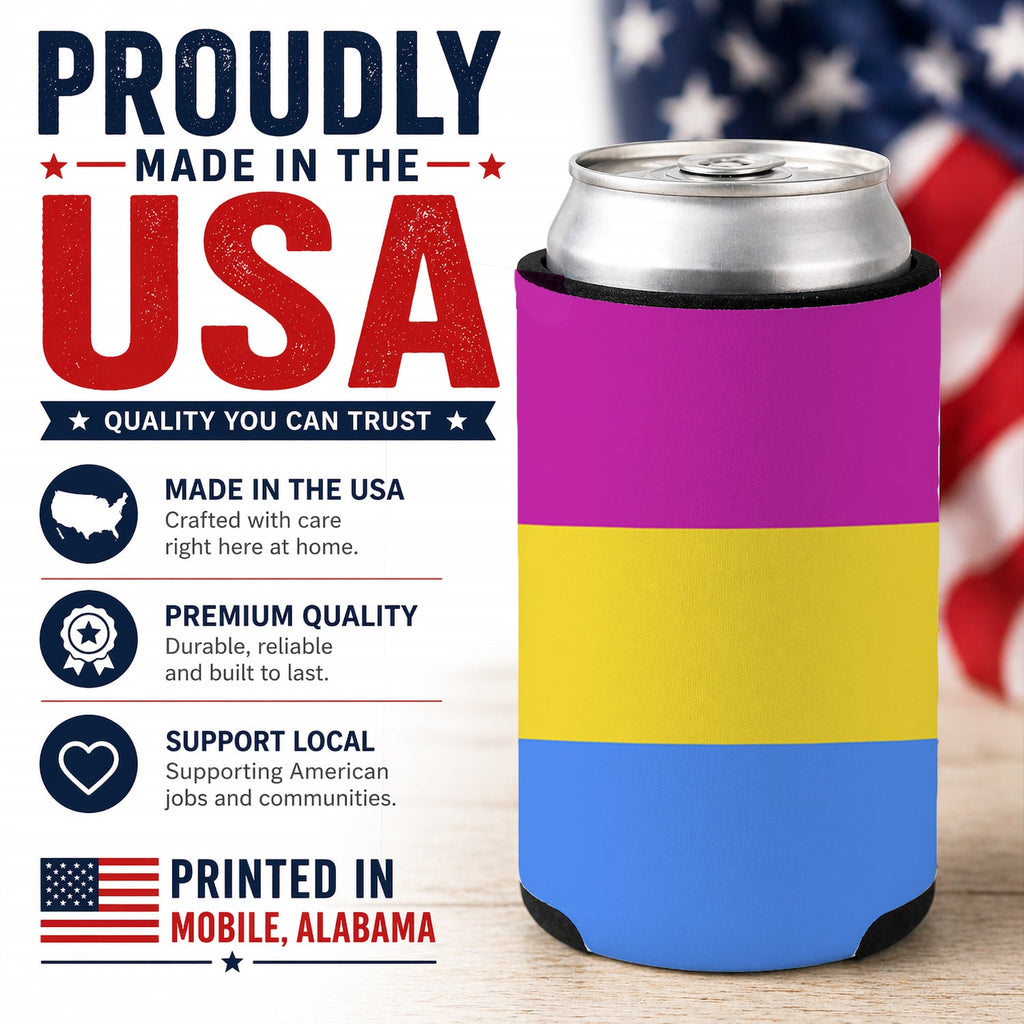 Pansexual Pride Can or Bottle Hugger Cooler Sleeve for Standard 12 oz Cans, Insulated Foam Beer & Soda Can Hugger Reusable