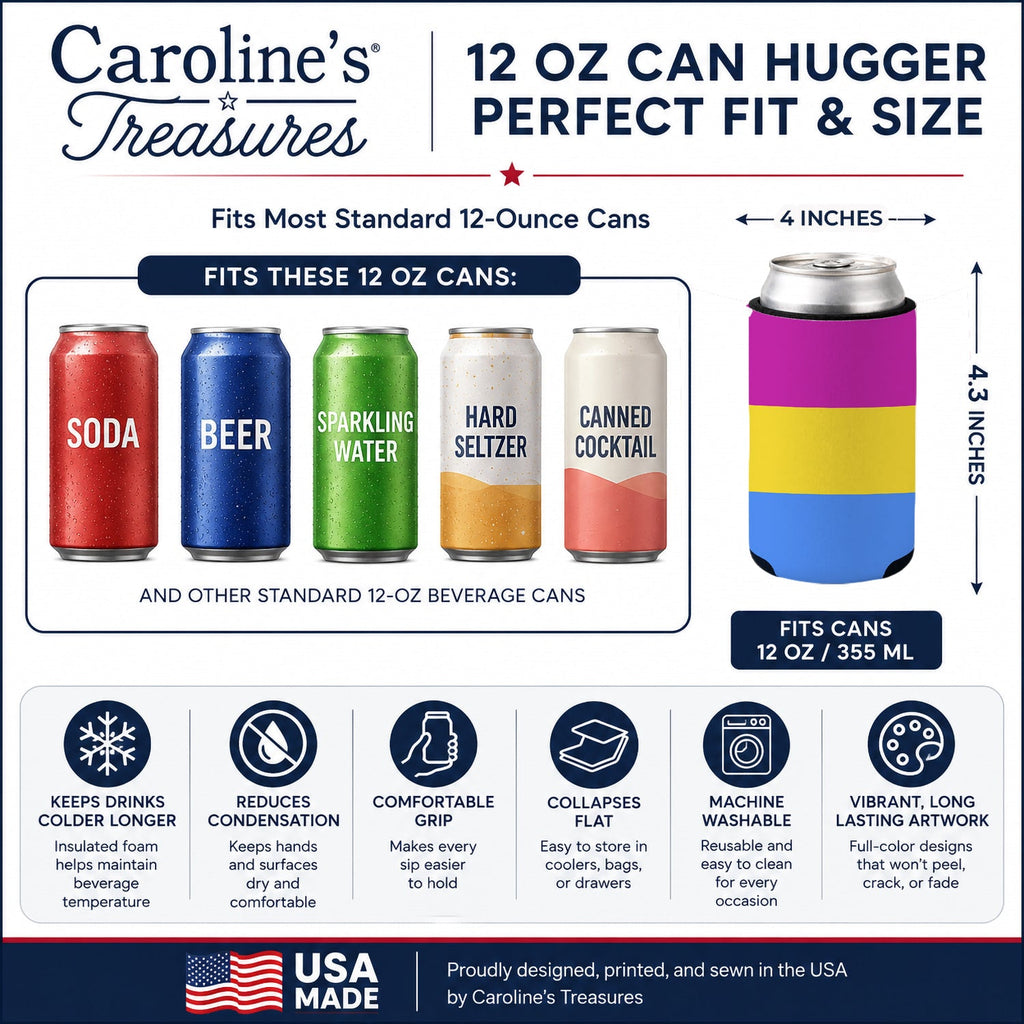 Pansexual Pride Can or Bottle Hugger Cooler Sleeve for Standard 12 oz Cans, Insulated Foam Beer & Soda Can Hugger Reusable