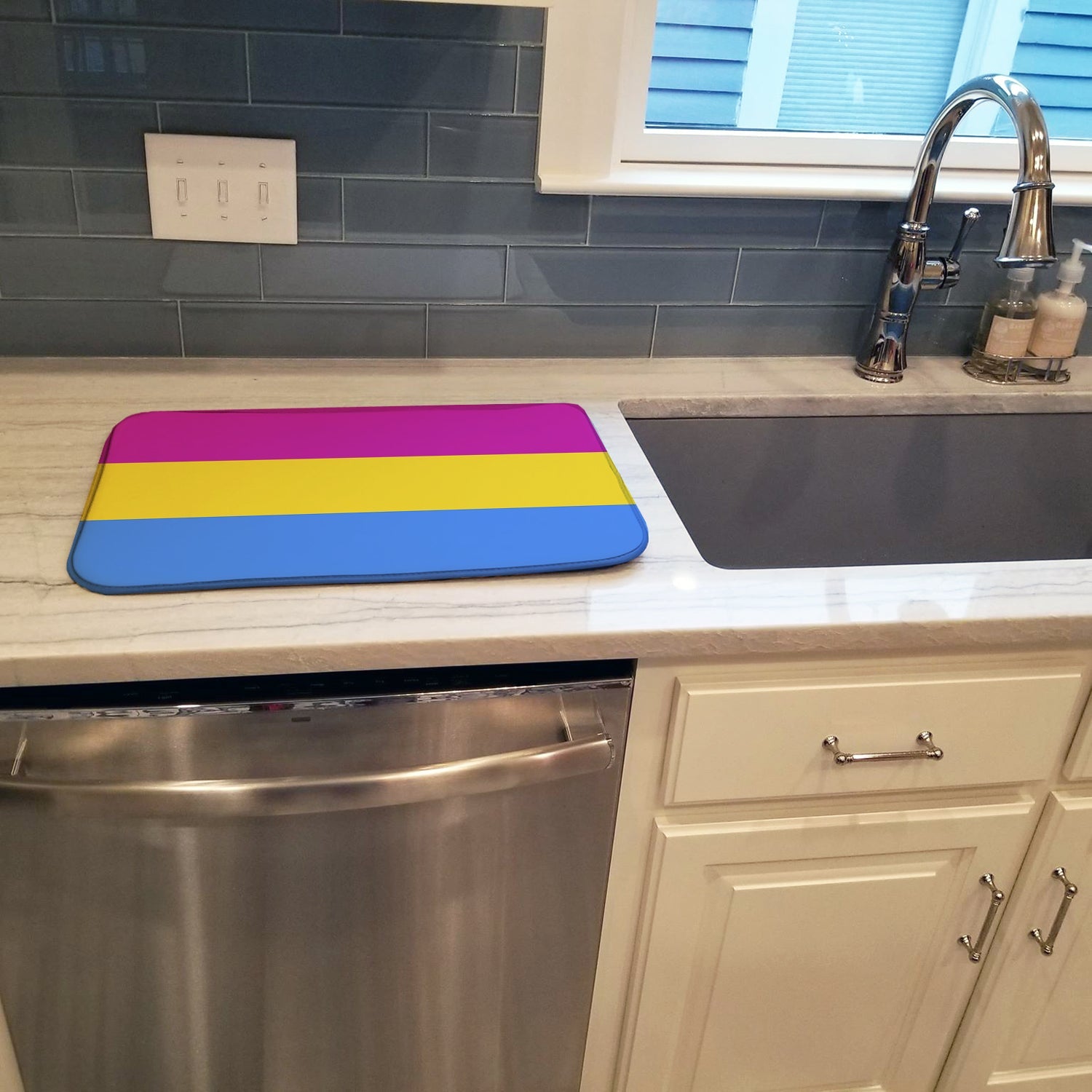 Pansexual Pride Dish Drying Mat Absorbent Dish Drying Mat Pad for Kitchen Counter Dish Drainer Mat for Countertop, 14 x 21", Multicolor