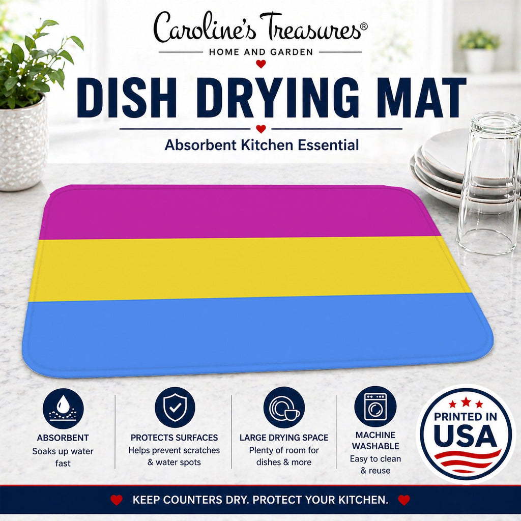 Pansexual Pride Dish Drying Mat Absorbent Dish Drying Mat Pad for Kitchen Counter Dish Drainer Mat for Countertop, 14 x 21", Multicolor