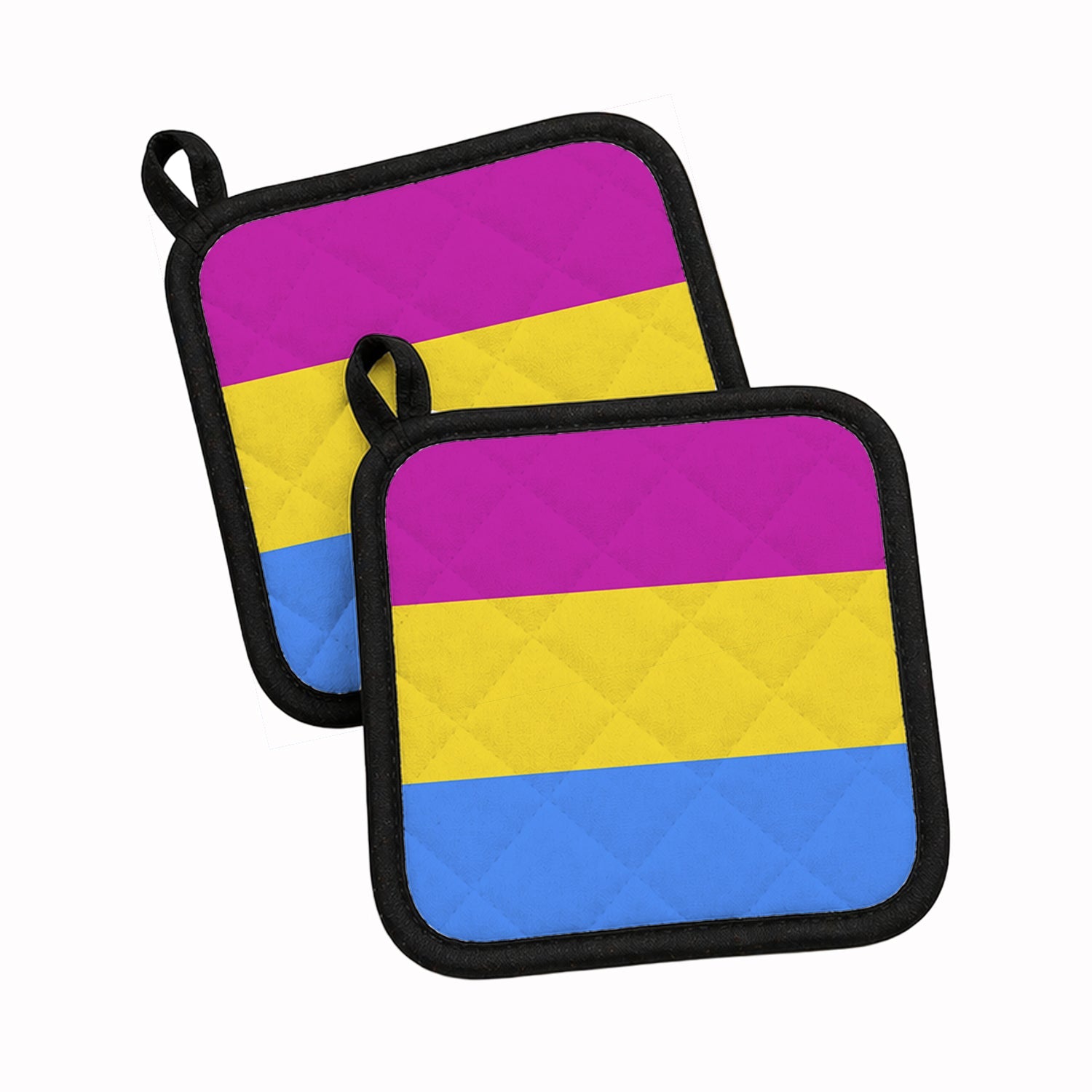Pansexual Pride Pot Holder Set of 2 Heat Resistant Quilted Hot Pads 7.5 x 7.5 Inch, Insulated Kitchen Trivets for Cooking & Baking