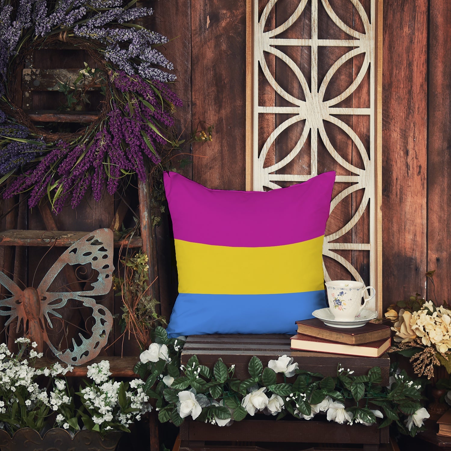 Pansexual Pride Decorative Throw Pillow 14x14 Indoor Outdoor Accent Cushion, Fabric Cover with Insert for Sofa, Bed, Porch & Living Room
