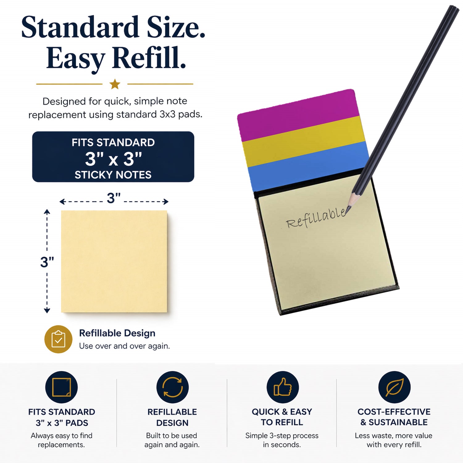 Pansexual Pride Watercolor Sticky Note Holder Refillable Dispenser Desk Accessory 3x3 Pad Gift