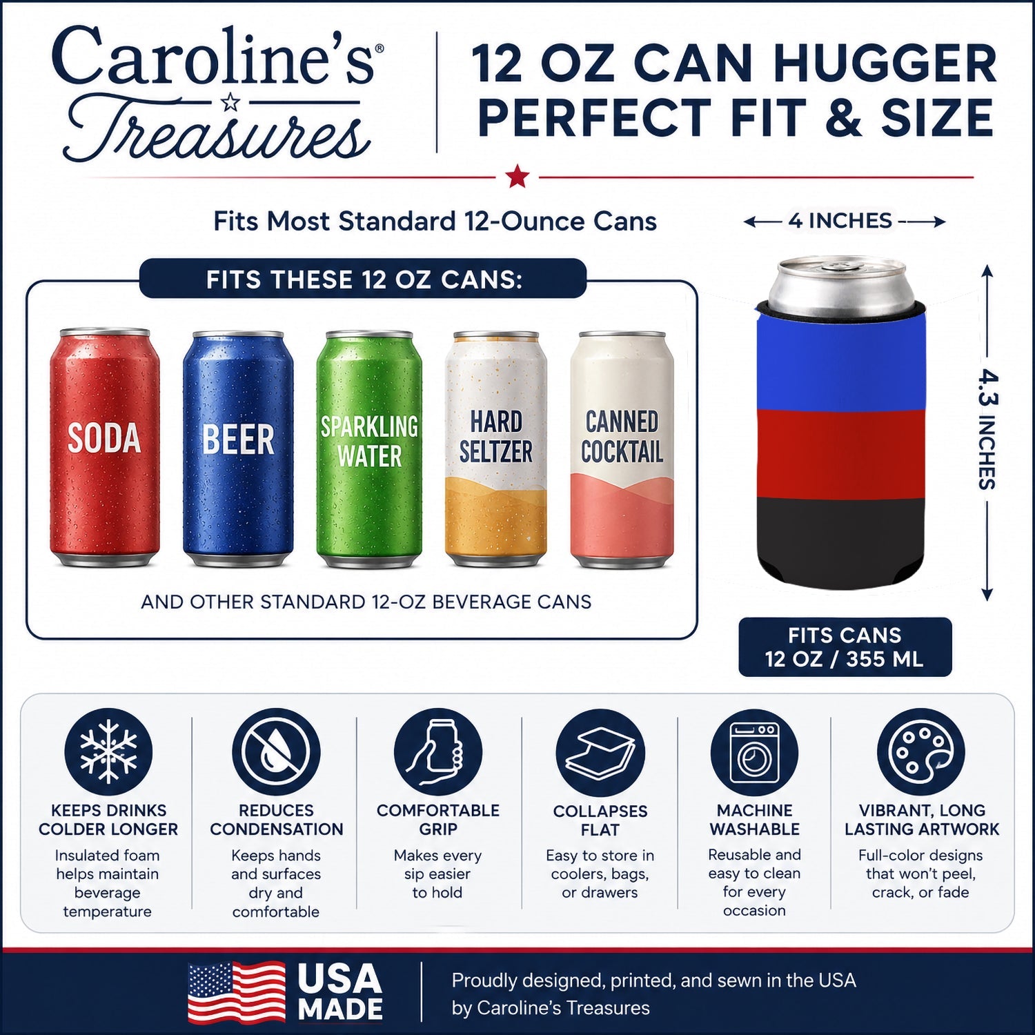 Polyamorous Pride Can or Bottle Hugger Cooler Sleeve for Standard 12 oz Cans, Insulated Foam Beer & Soda Can Hugger Reusable