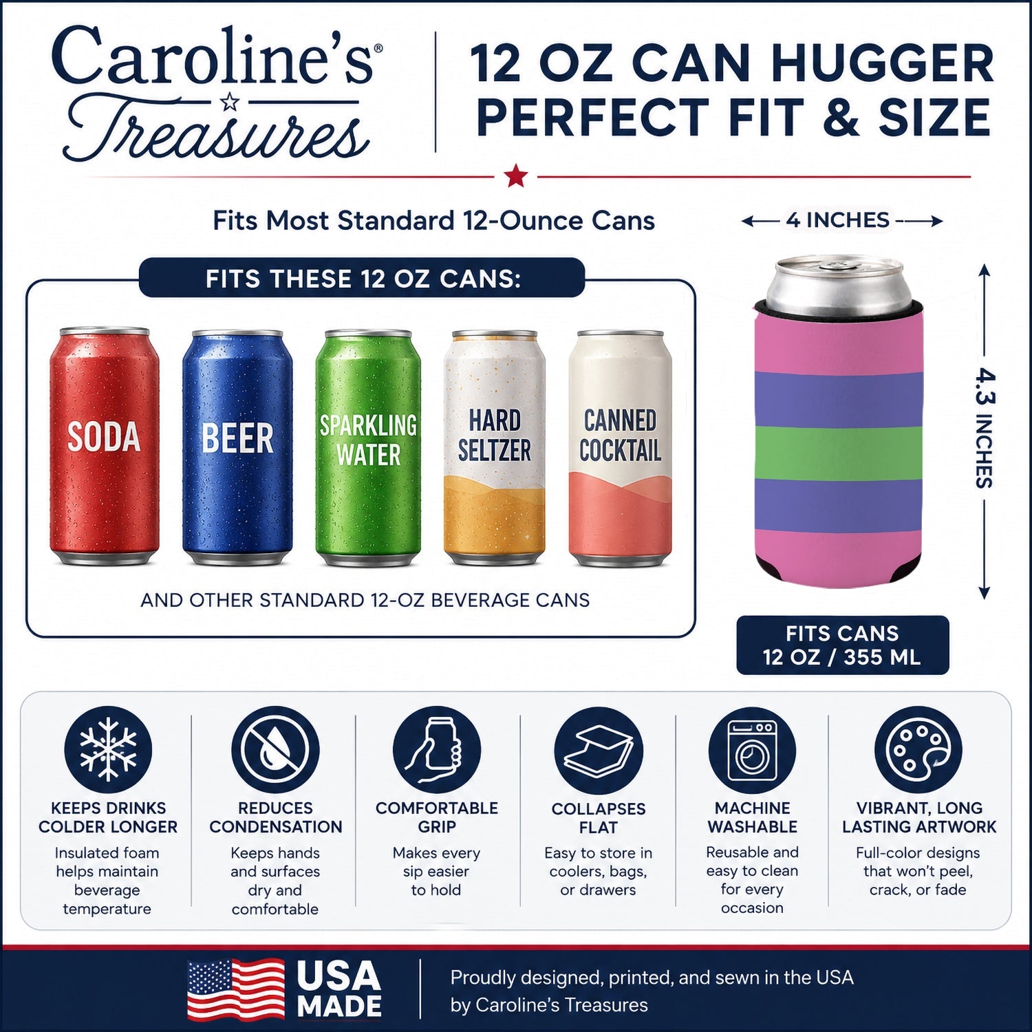 Trigender Pride Can or Bottle Hugger Cooler Sleeve for Standard 12 oz Cans, Insulated Foam Beer & Soda Can Hugger Reusable