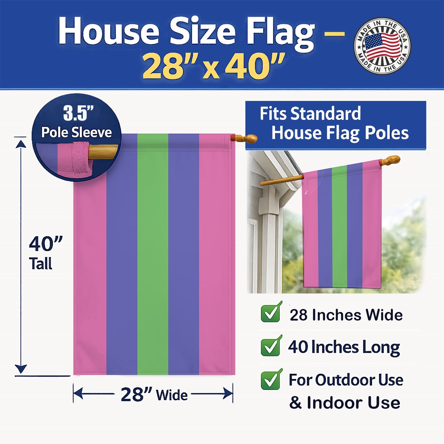 Trigender Pride House Flag 28x40 Porch Sleeve Pole Decorative Outside Yard Banner Artwork Wall Hanging, Polyester