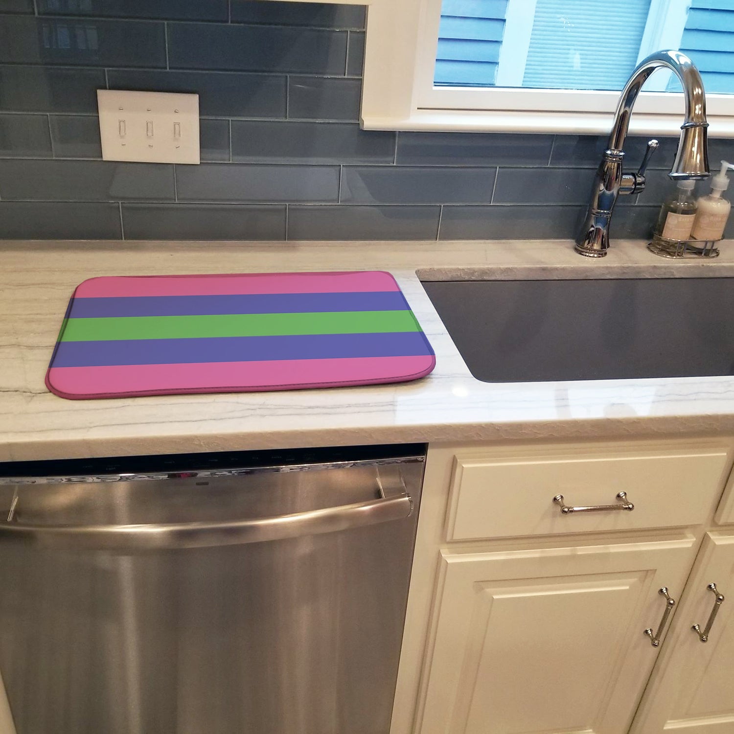 Trigender Pride Dish Drying Mat Absorbent Dish Drying Mat Pad for Kitchen Counter Dish Drainer Mat for Countertop, 14 x 21", Multicolor