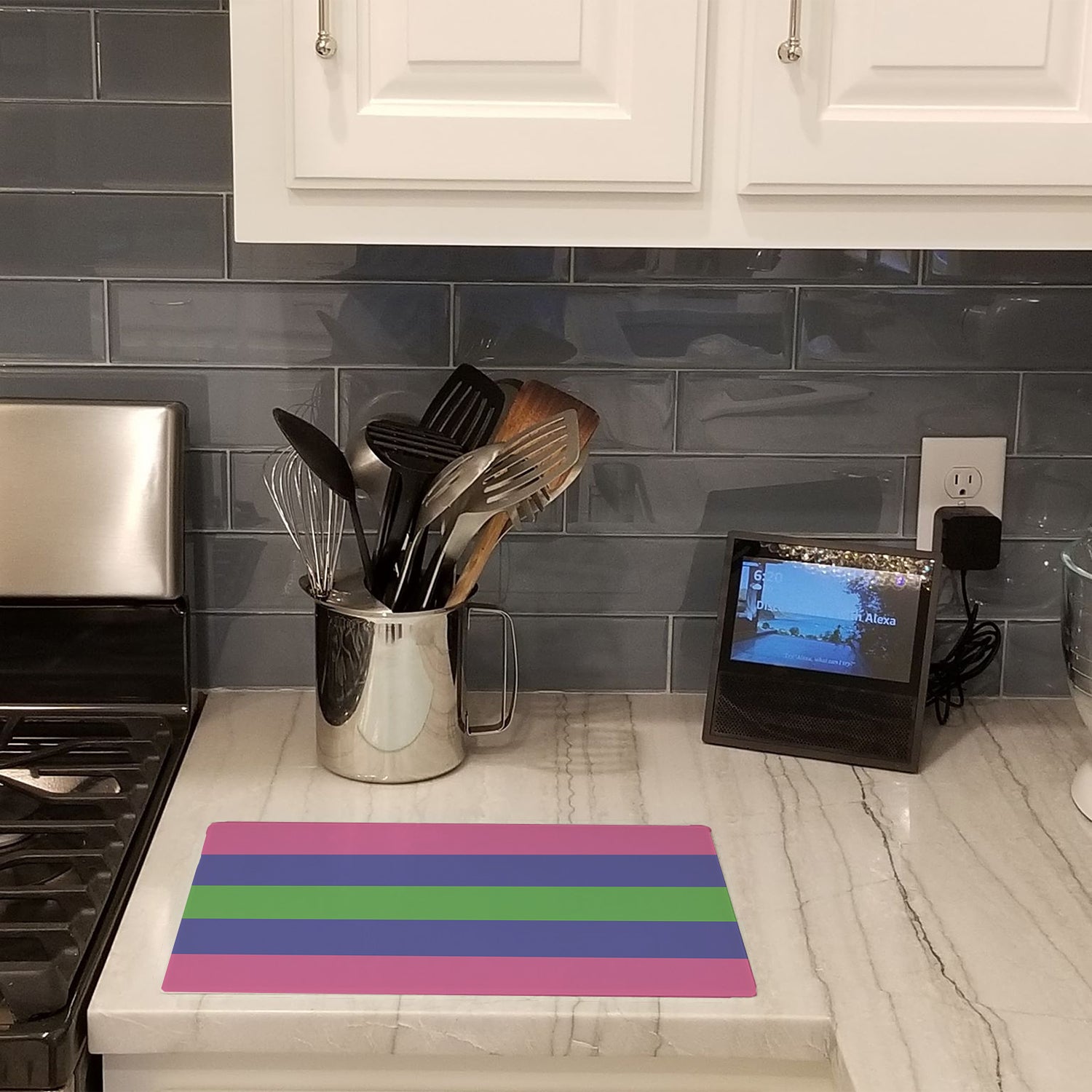 Trigender Pride Cutting Board Tempered Glass Kitchen Cutting Surface, Heat Resistant Chopping, Non-Slip Feet, Food Prep & Serving