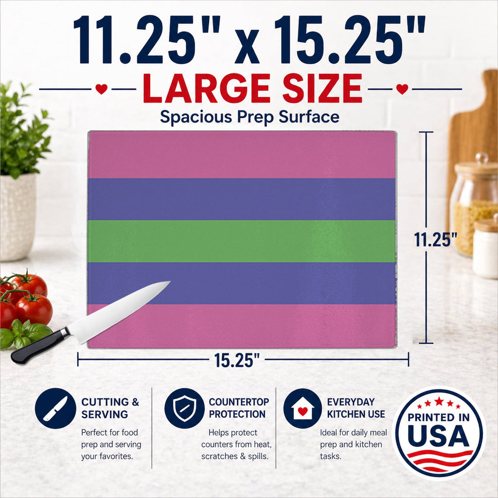 Trigender Pride Cutting Board Tempered Glass Kitchen Cutting Surface, Heat Resistant Chopping, Non-Slip Feet, Food Prep & Serving