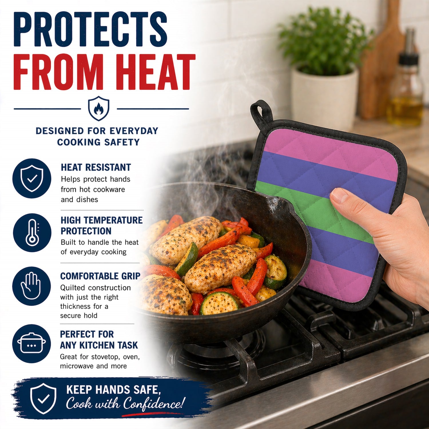 Trigender Pride Pot Holder Set of 2 Heat Resistant Quilted Hot Pads 7.5 x 7.5 Inch, Insulated Kitchen Trivets for Cooking & Baking