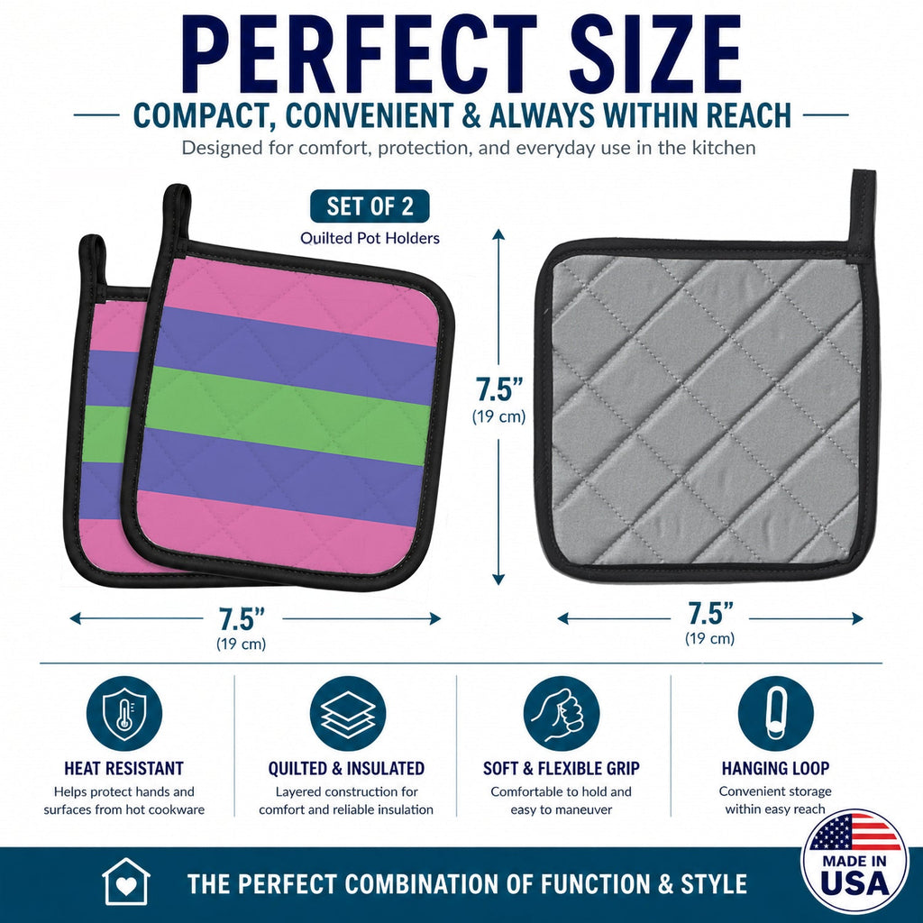Trigender Pride Pot Holder Set of 2 Heat Resistant Quilted Hot Pads 7.5 x 7.5 Inch, Insulated Kitchen Trivets for Cooking & Baking