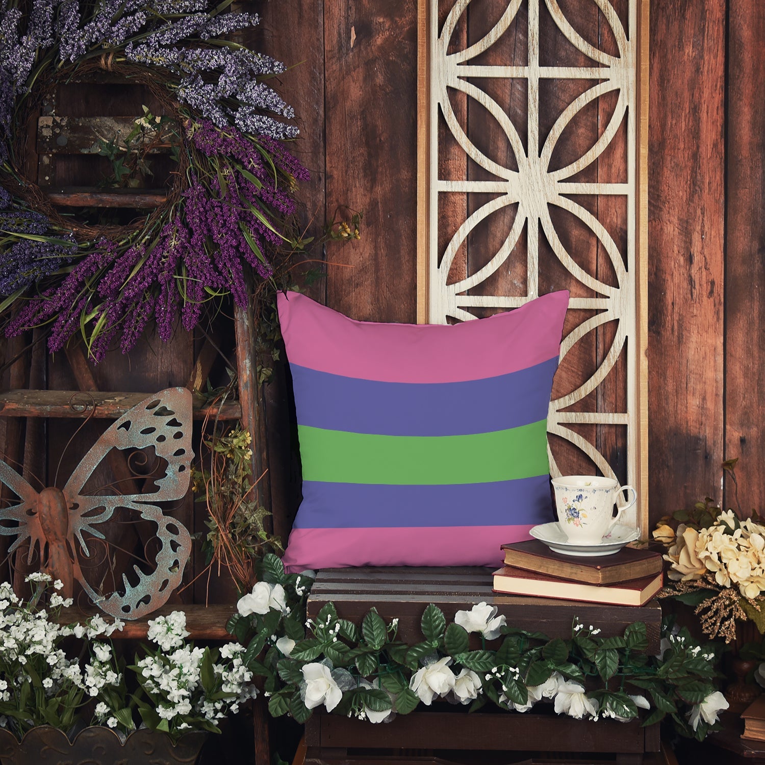 Trigender Pride Decorative Throw Pillow 14x14 Indoor Outdoor Accent Cushion, Fabric Cover with Insert for Sofa, Bed, Porch & Living Room