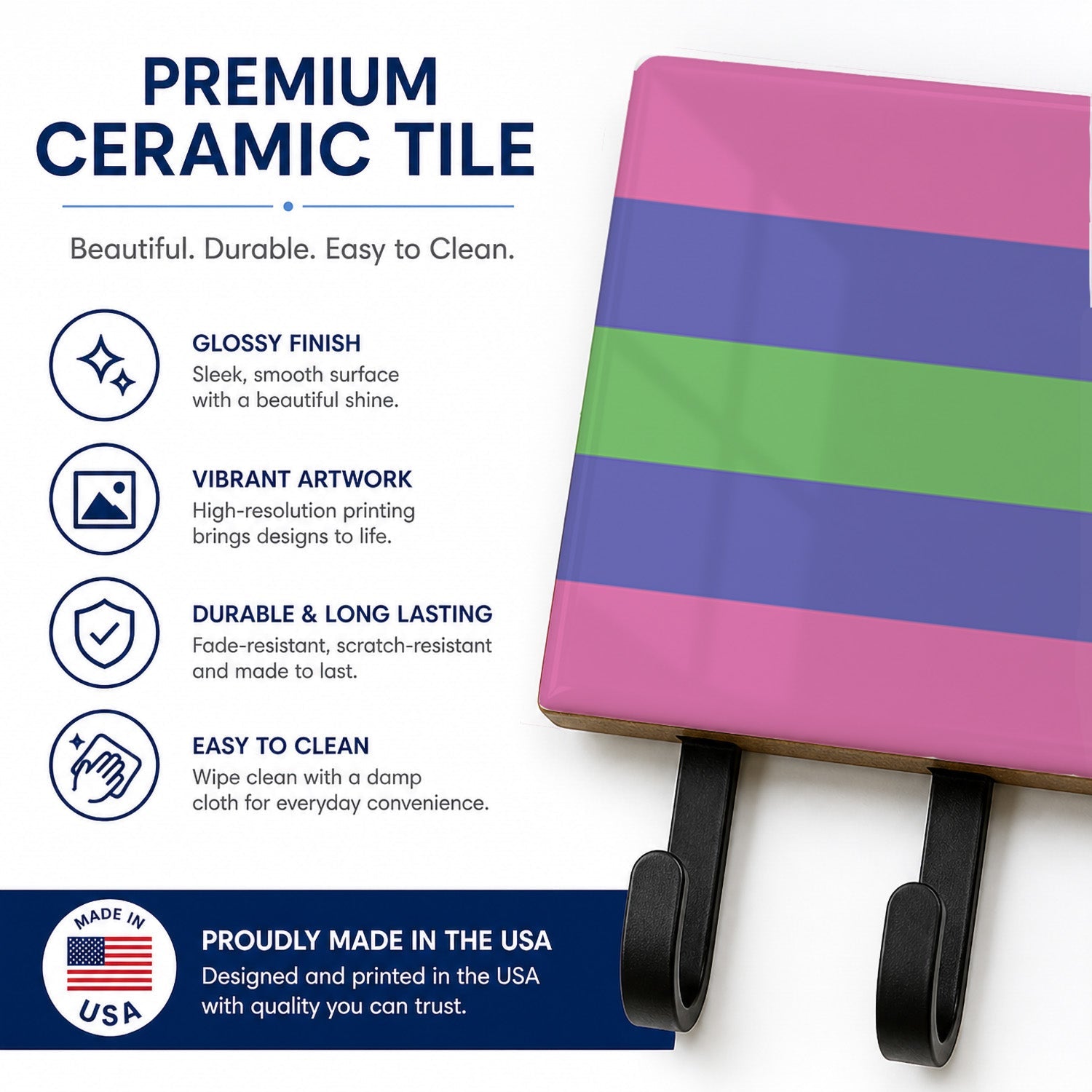 Trigender Pride Leash or Key Holder Wall Hooks, Coat Rack Wall Mount, for Hanging Keys, Towels, Aprons, Leashes