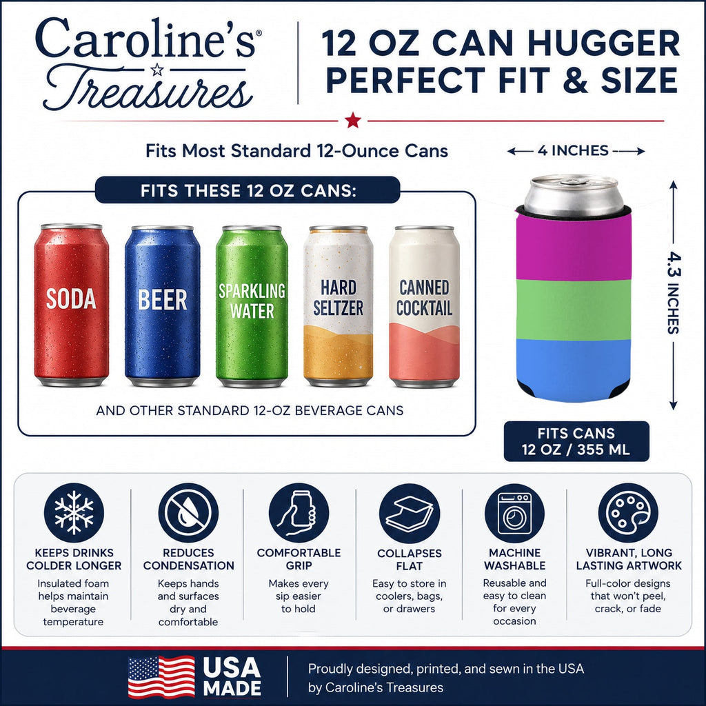Polisexual Pride Can or Bottle Hugger Cooler Sleeve for Standard 12 oz Cans, Insulated Foam Beer & Soda Can Hugger Reusable