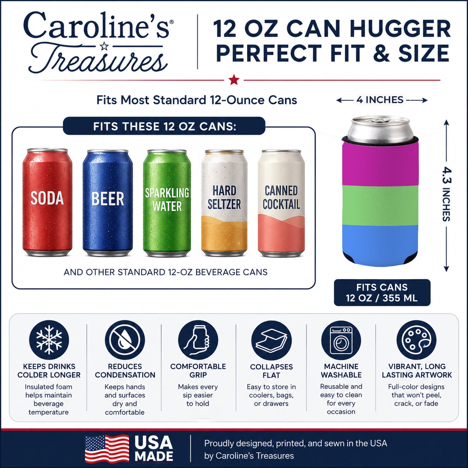 Polisexual Pride Can or Bottle Hugger Cooler Sleeve for Standard 12 oz Cans, Insulated Foam Beer & Soda Can Hugger Reusable