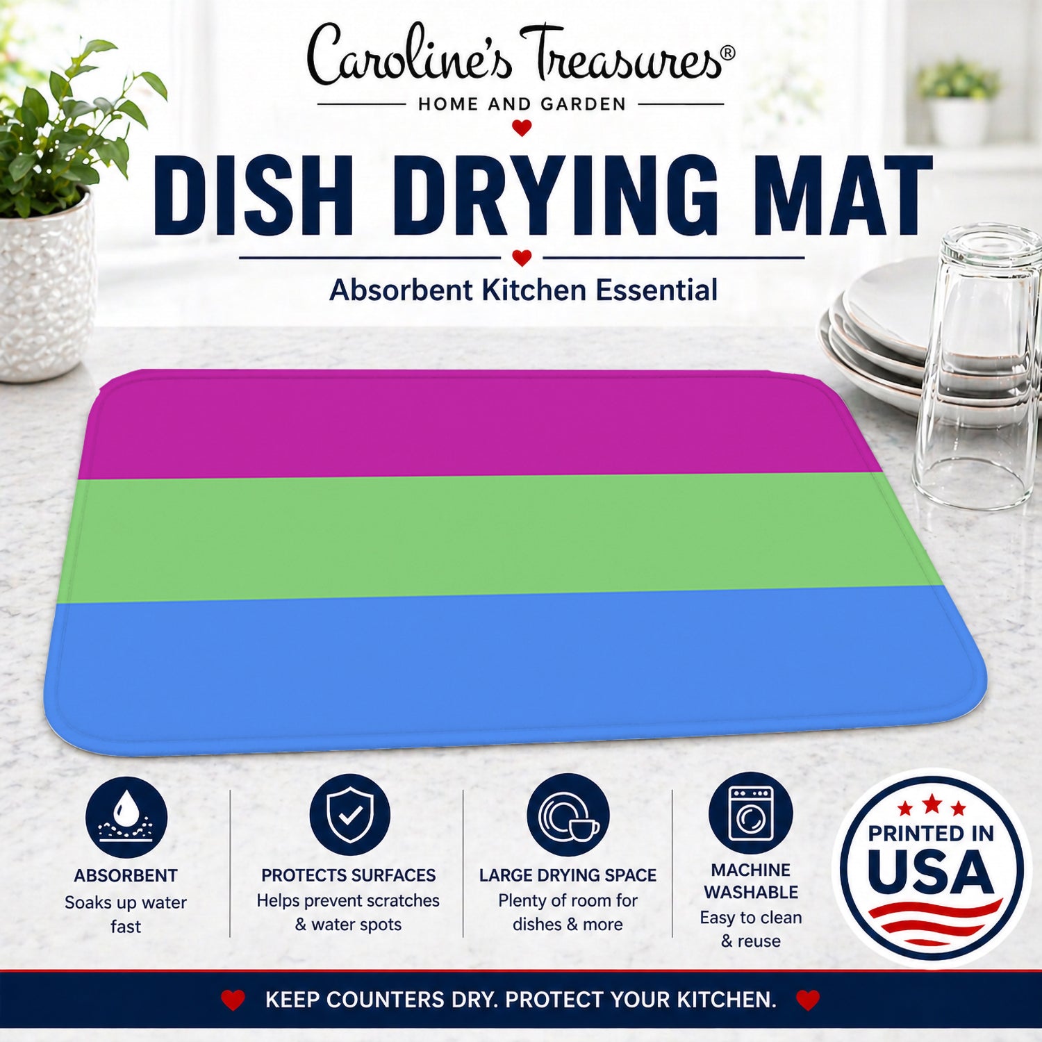 Polisexual Pride Dish Drying Mat Absorbent Dish Drying Mat Pad for Kitchen Counter Dish Drainer Mat for Countertop, 14 x 21", Multicolor
